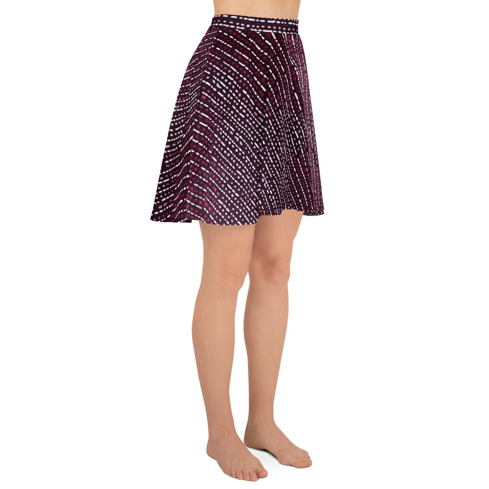 Burgundy Stripe Adire Skater Skirt