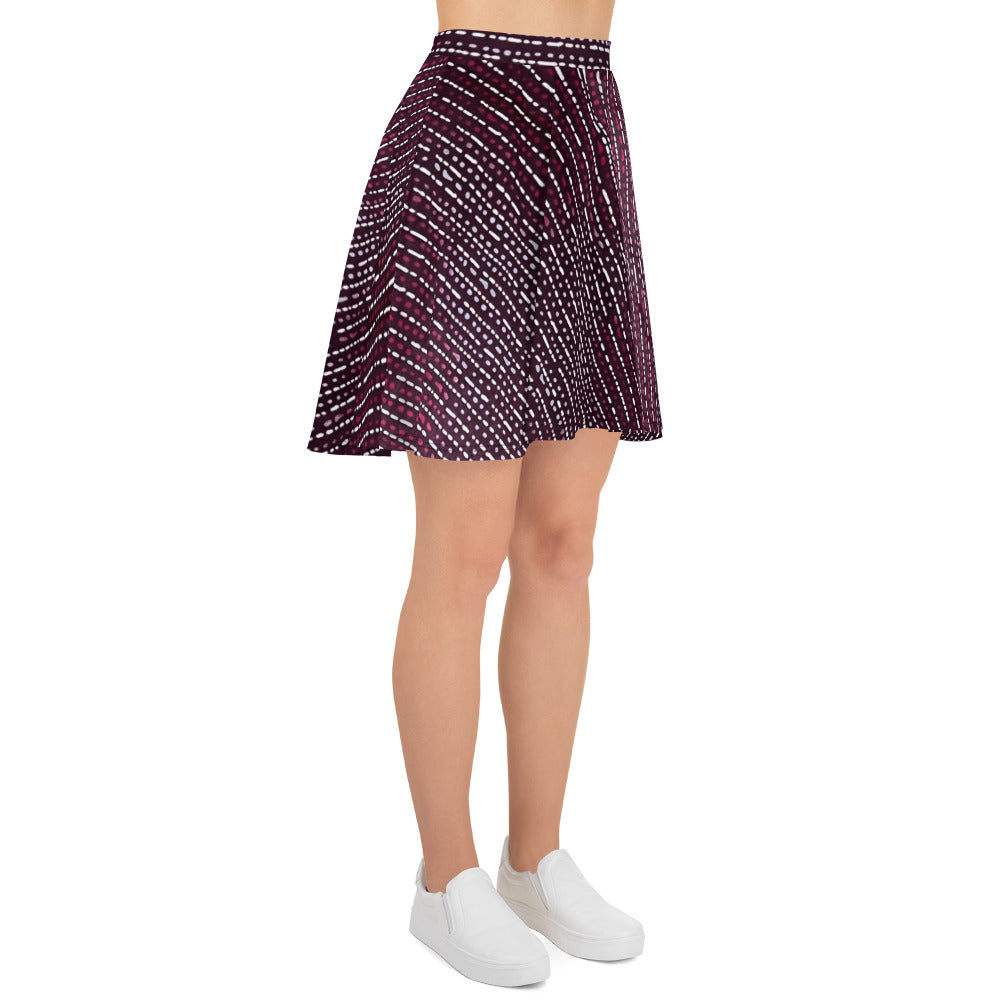 Burgundy Stripe Adire Skater Skirt