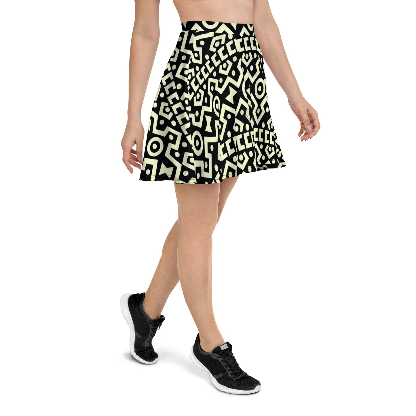 Black Cream Bogolan Ankara Skater Skirt