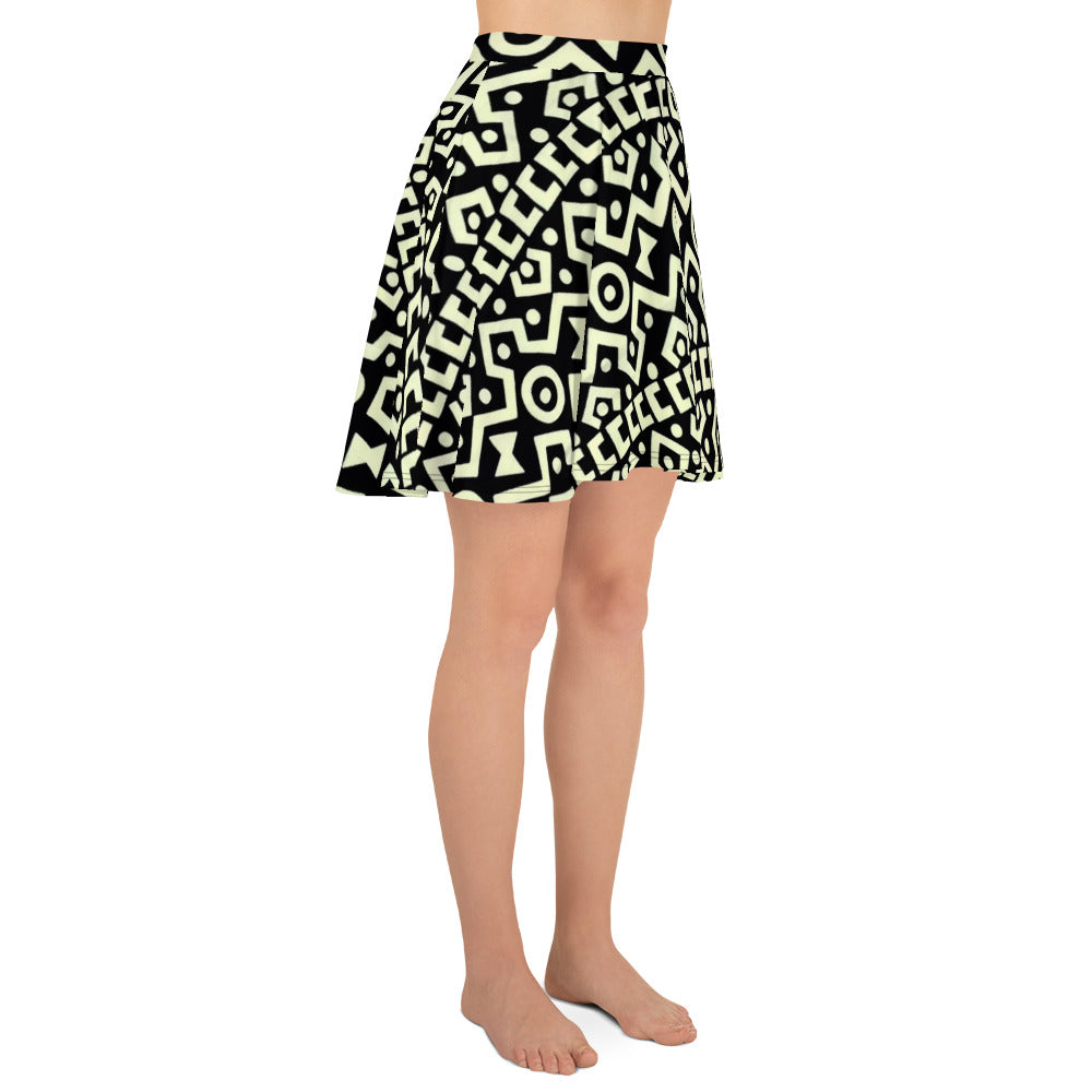 Black Cream Bogolan Ankara Skater Skirt