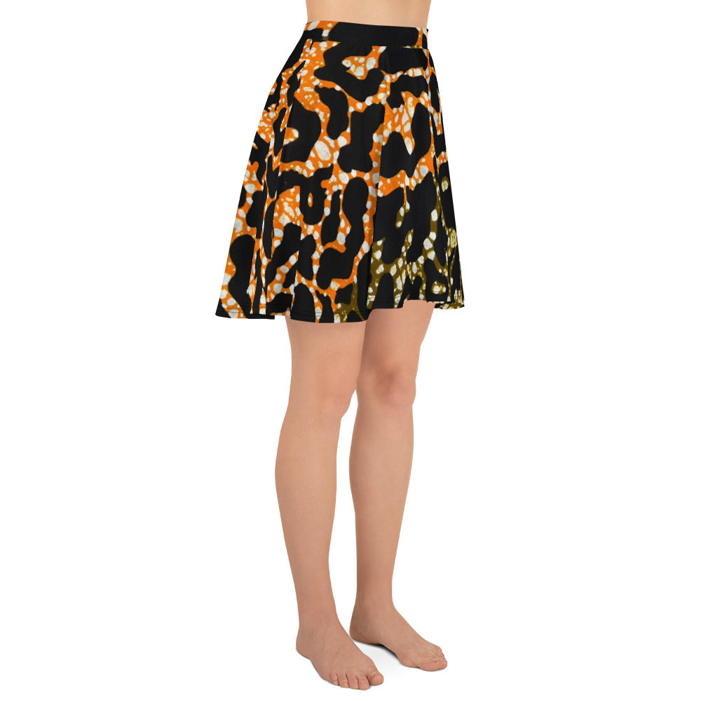 Green Orange Leopard Skater Skirt