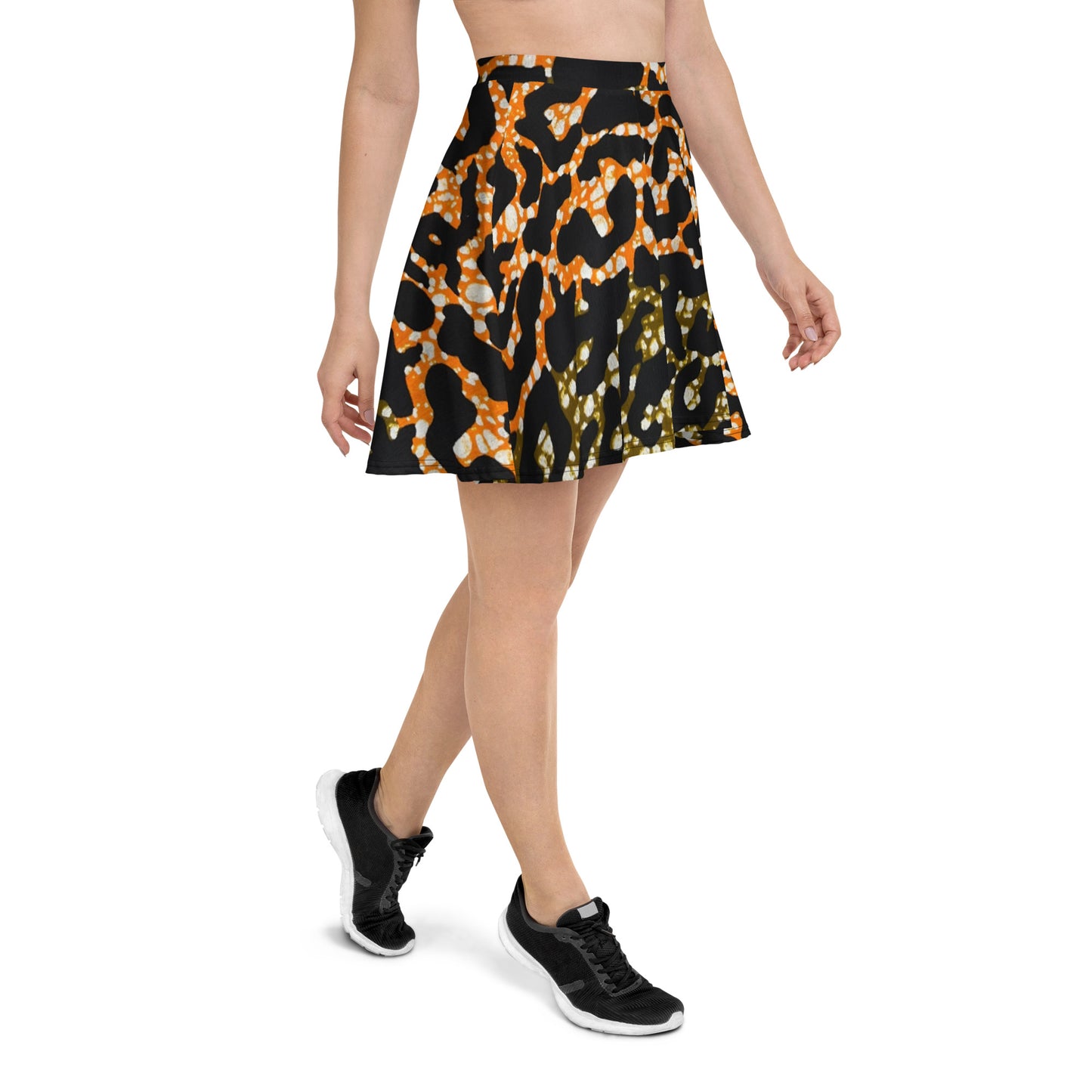 Green Orange Leopard Skater Skirt