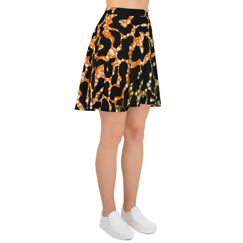 Green Orange Leopard Skater Skirt