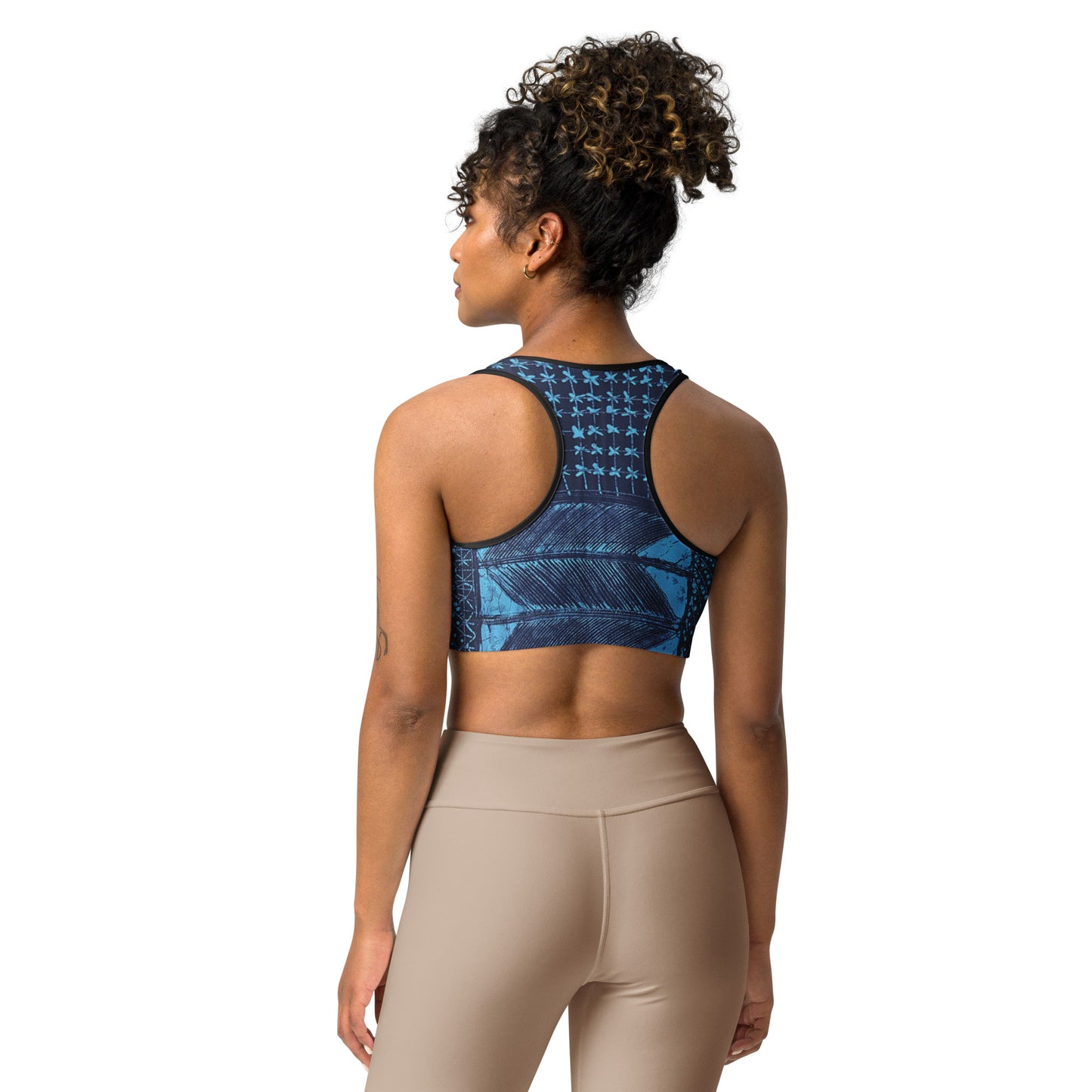 Black And Turquoise Shapes Adire Sports bra