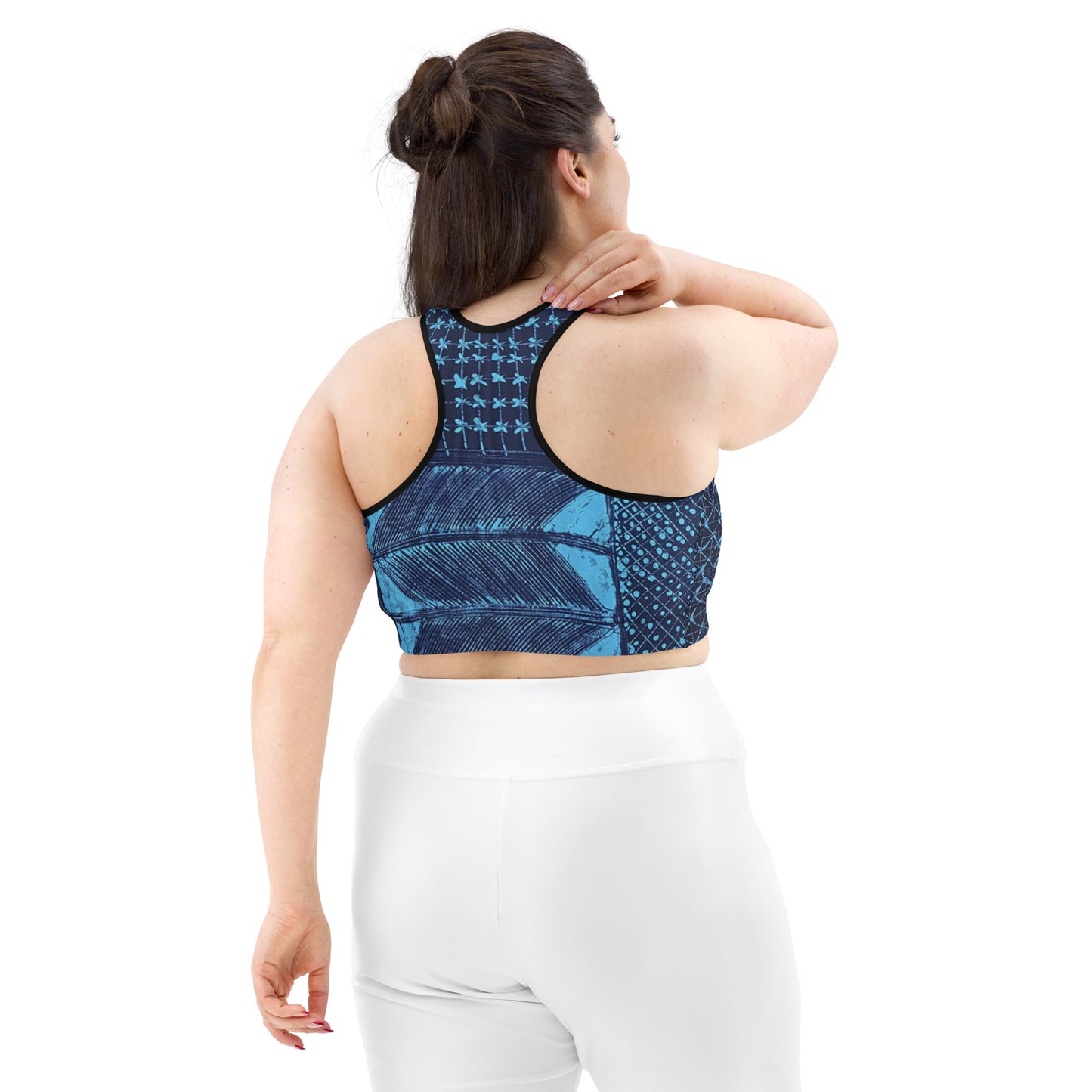 Black And Turquoise Shapes Adire Sports bra