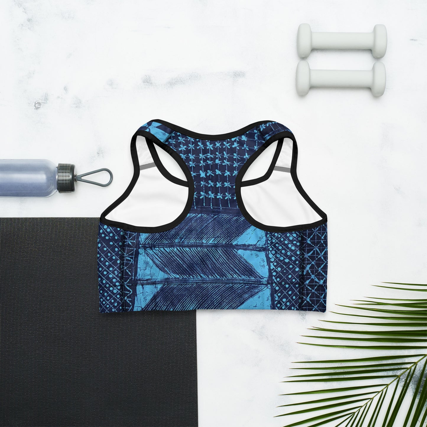 Black And Turquoise Shapes Adire Sports bra