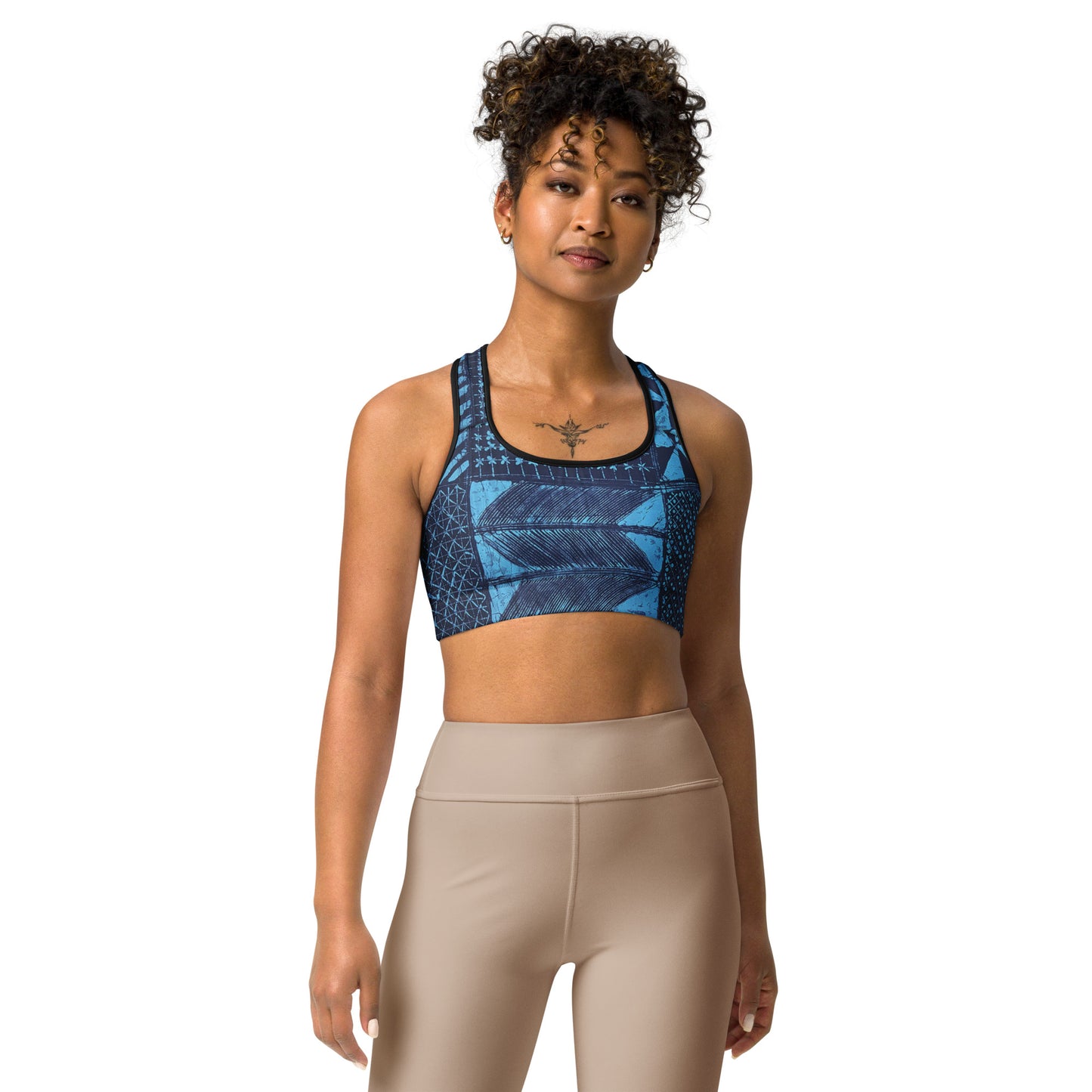 Black And Turquoise Shapes Adire Sports bra