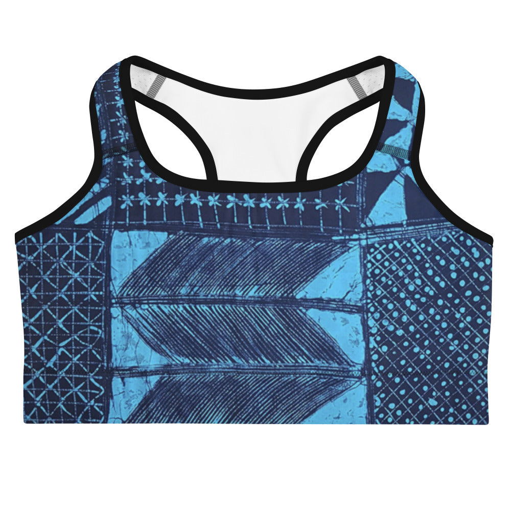 Black And Turquoise Shapes Adire Sports bra