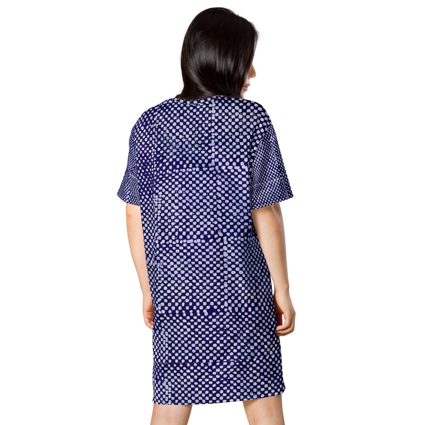 Purple And White Polka Dots Adire T-shirt Dress