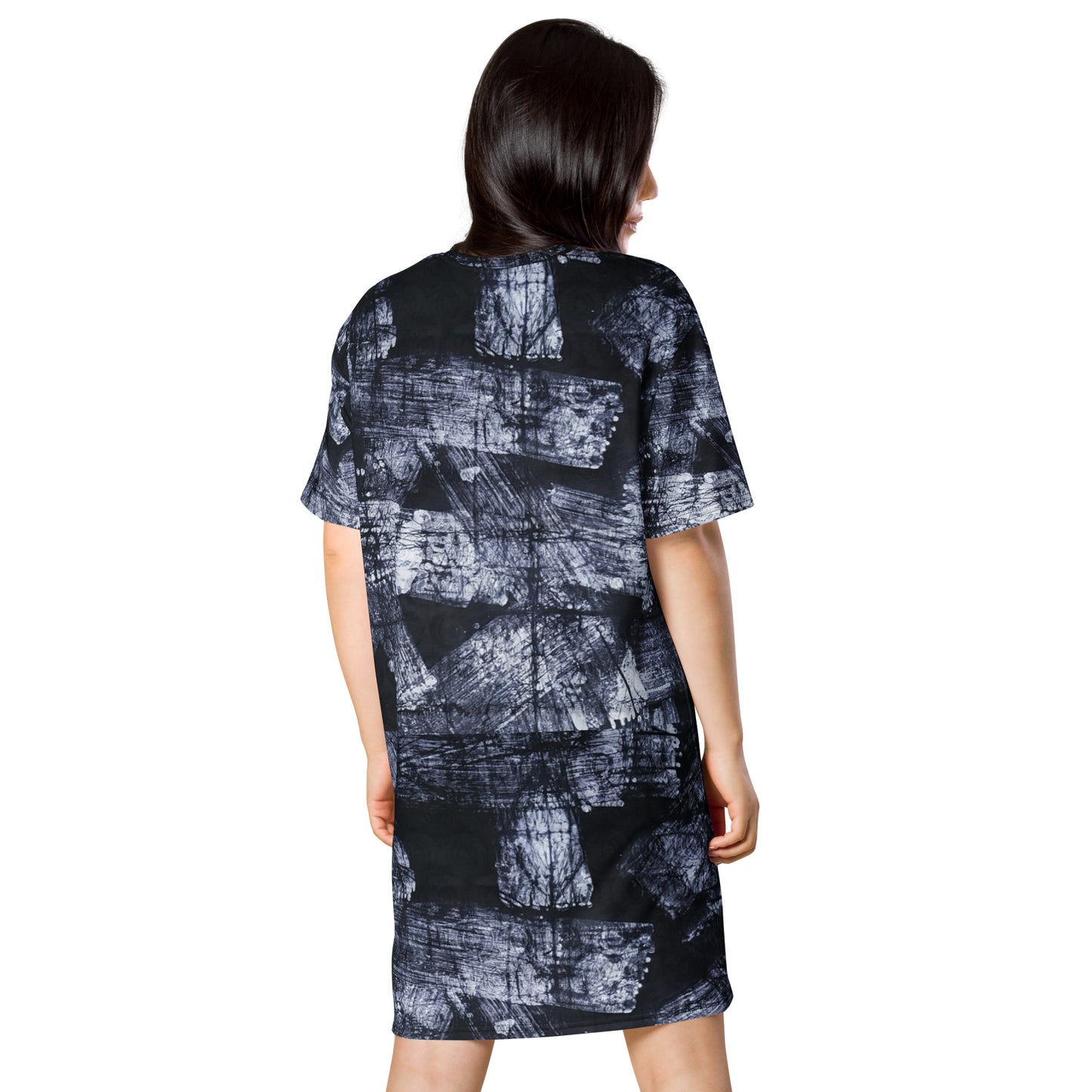 Dark Blue And White African Fabric T-shirt Dress