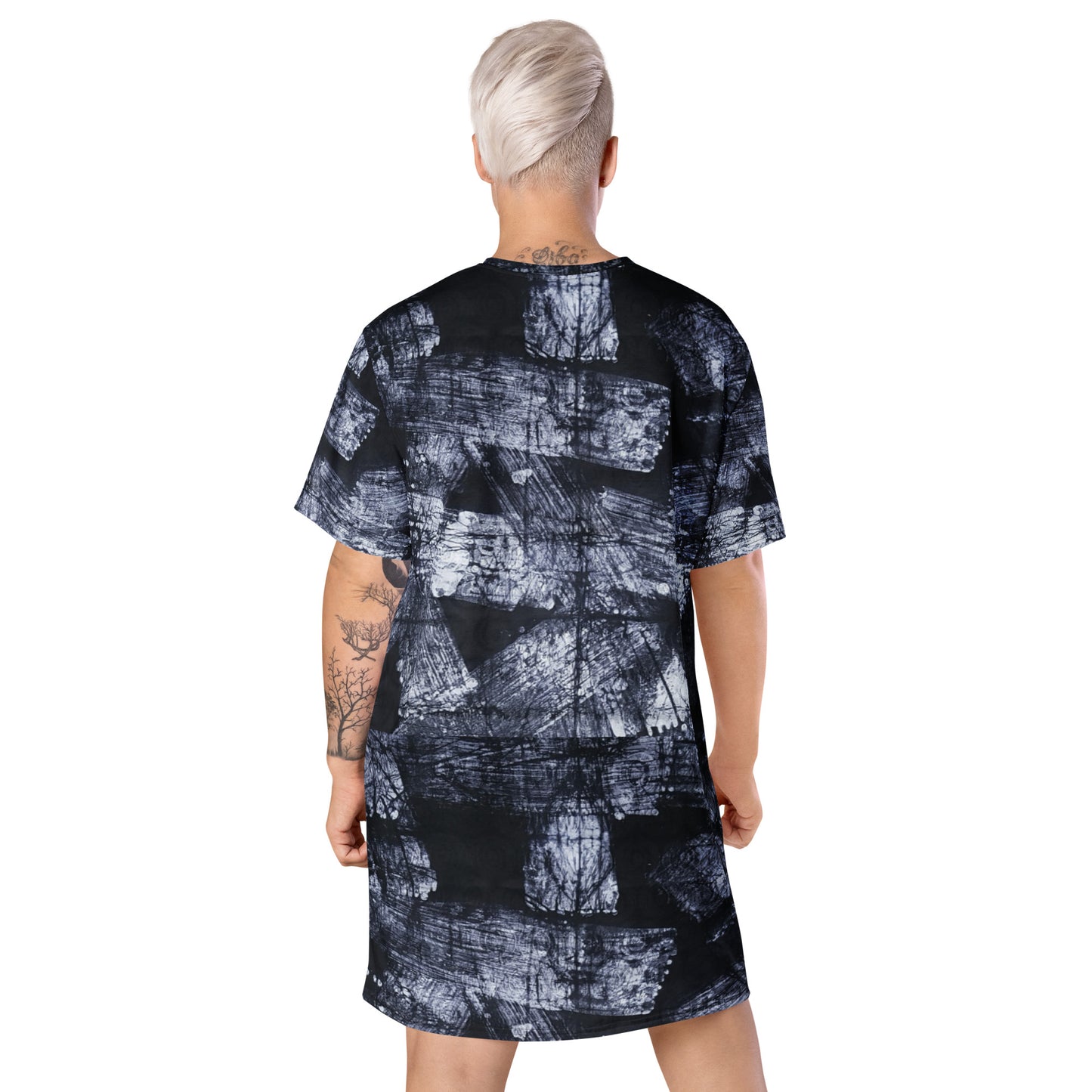 Dark Blue And White African Fabric T-shirt Dress