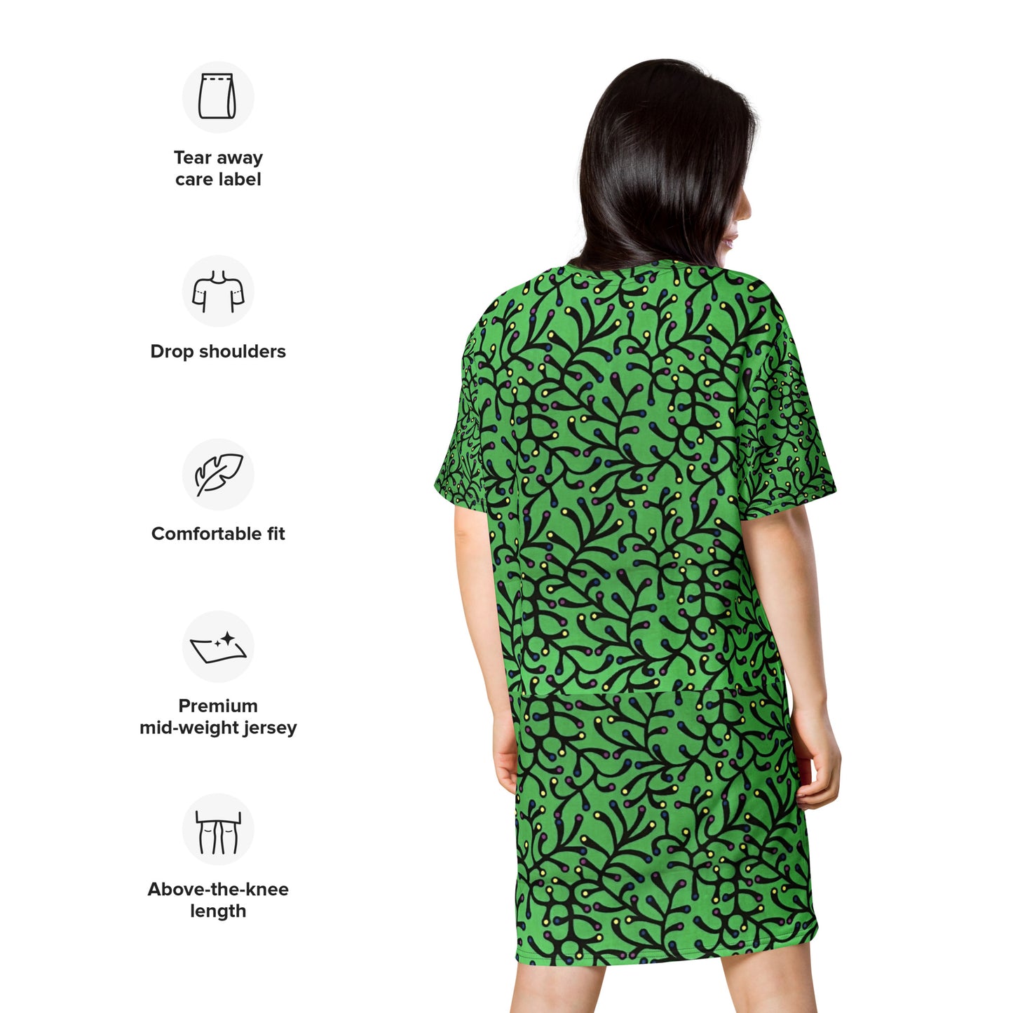 Vibrant Green And Yellow Polka Dots African Print Ankara T-shirt dress