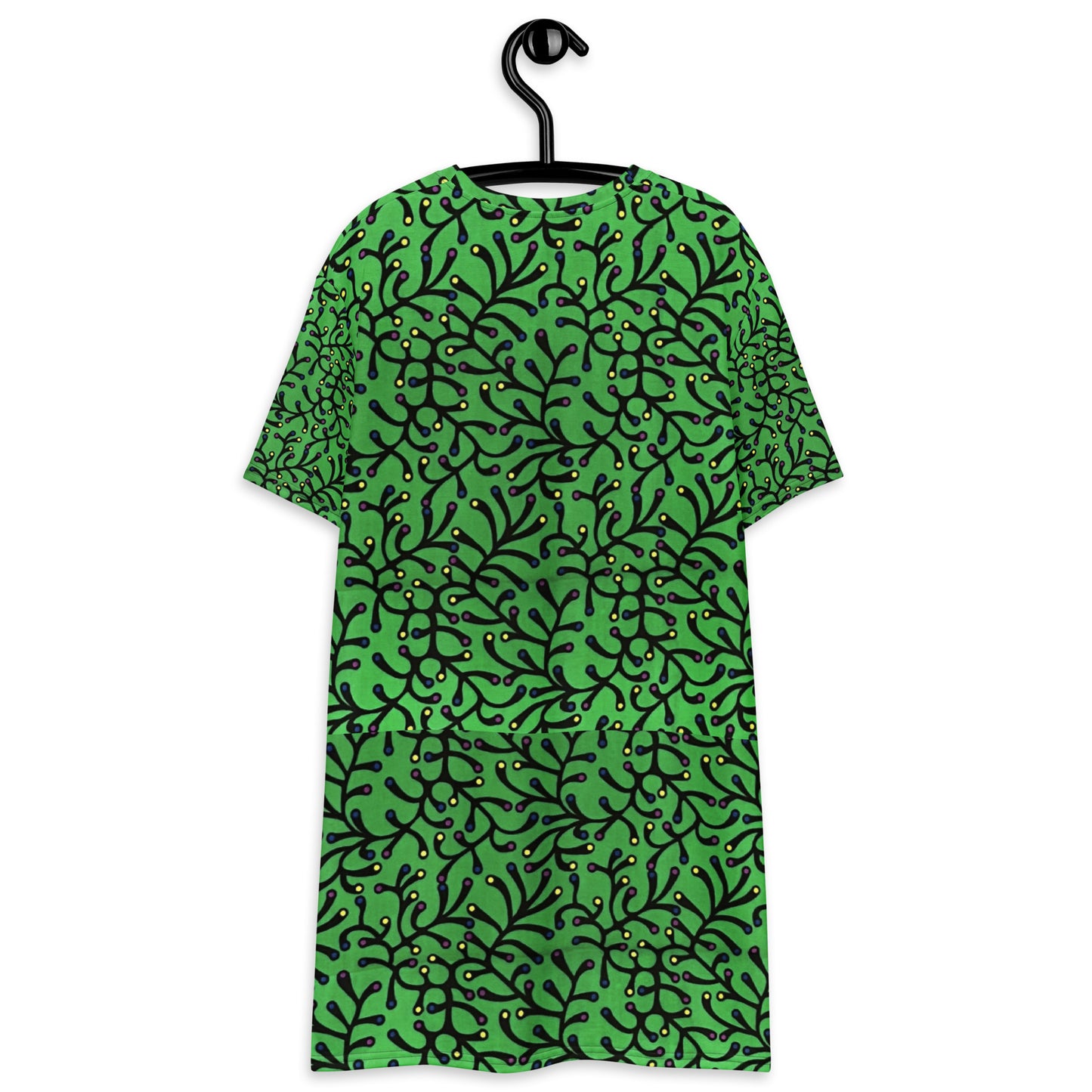 Vibrant Green And Yellow Polka Dots African Print Ankara T-shirt dress