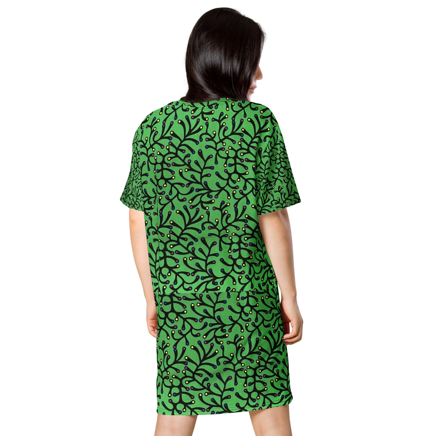 Vibrant Green And Yellow Polka Dots African Print Ankara T-shirt dress