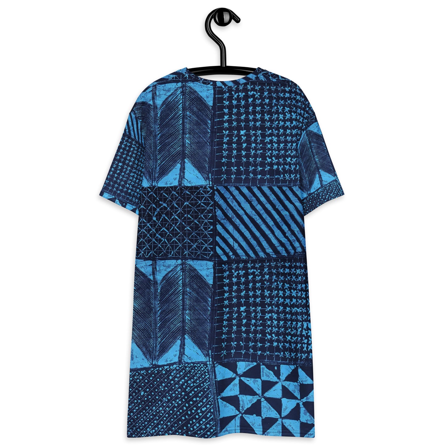 Black And Turquoise Shapes Adire T-shirt dress