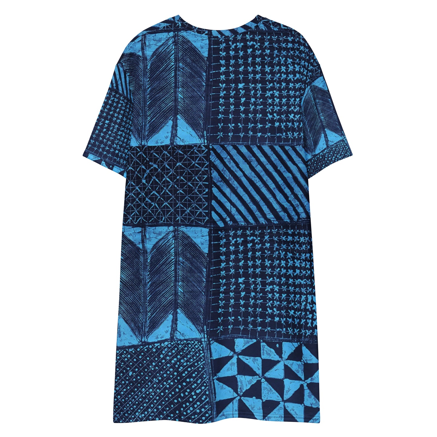 Black And Turquoise Shapes Adire T-shirt dress