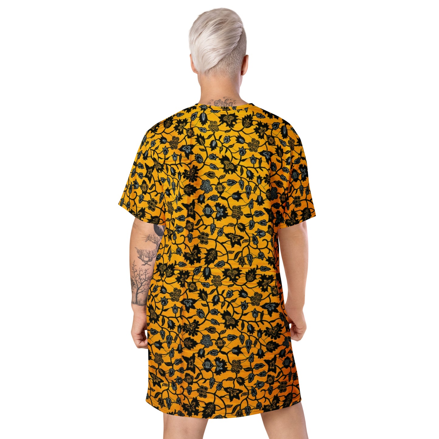 Yellow Leaves Ankara T-shirt Dress