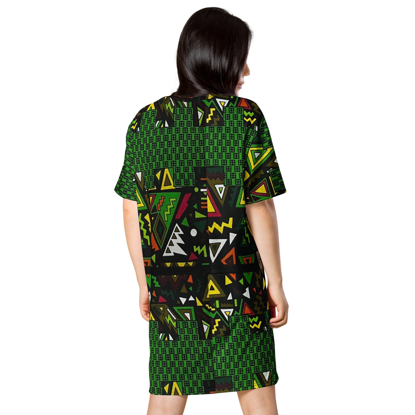 Vibrant Multicolour Green Black Yellow Red Ethnic Ankara T-shirt Dress