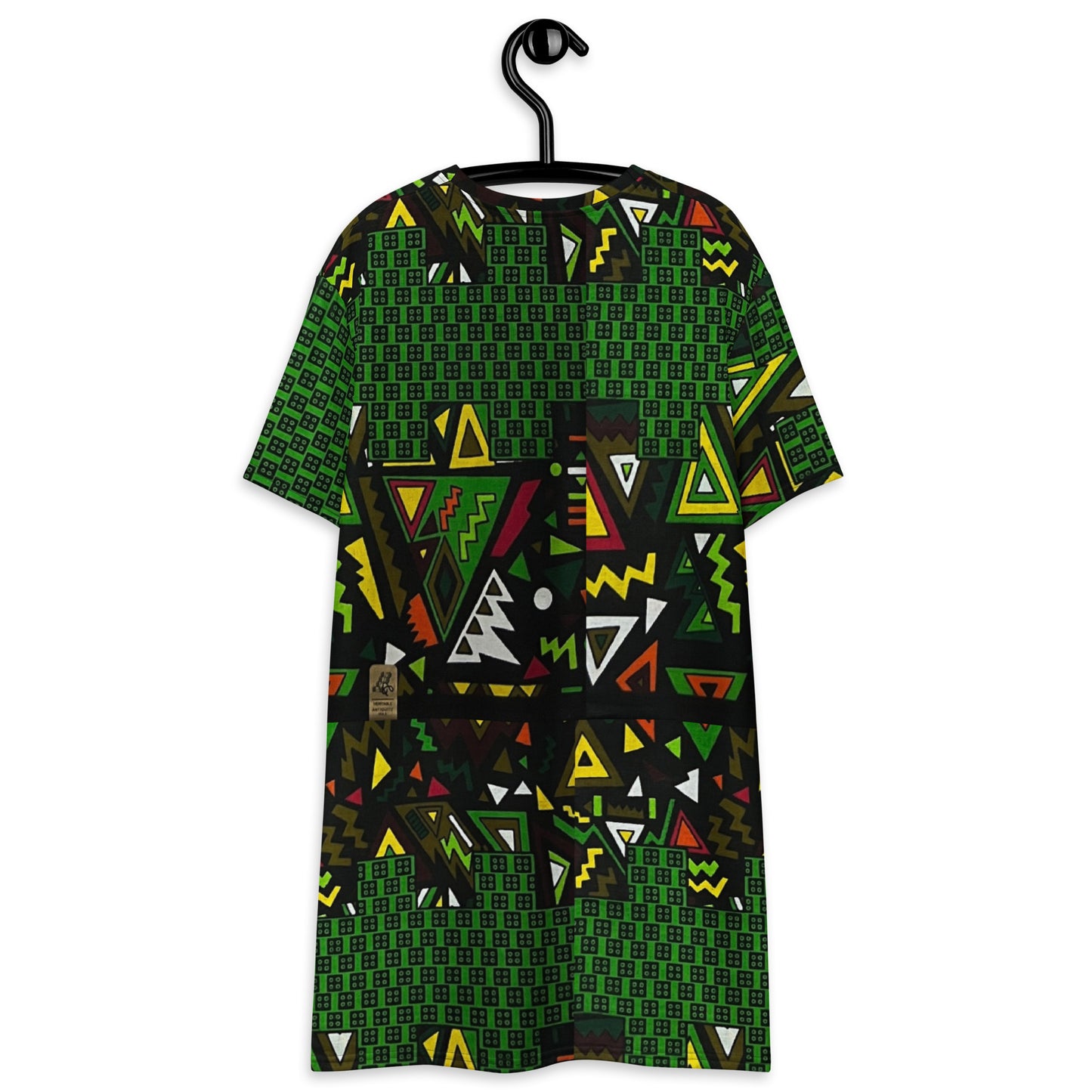 Vibrant Multicolour Green Black Yellow Red Ethnic Ankara T-shirt Dress