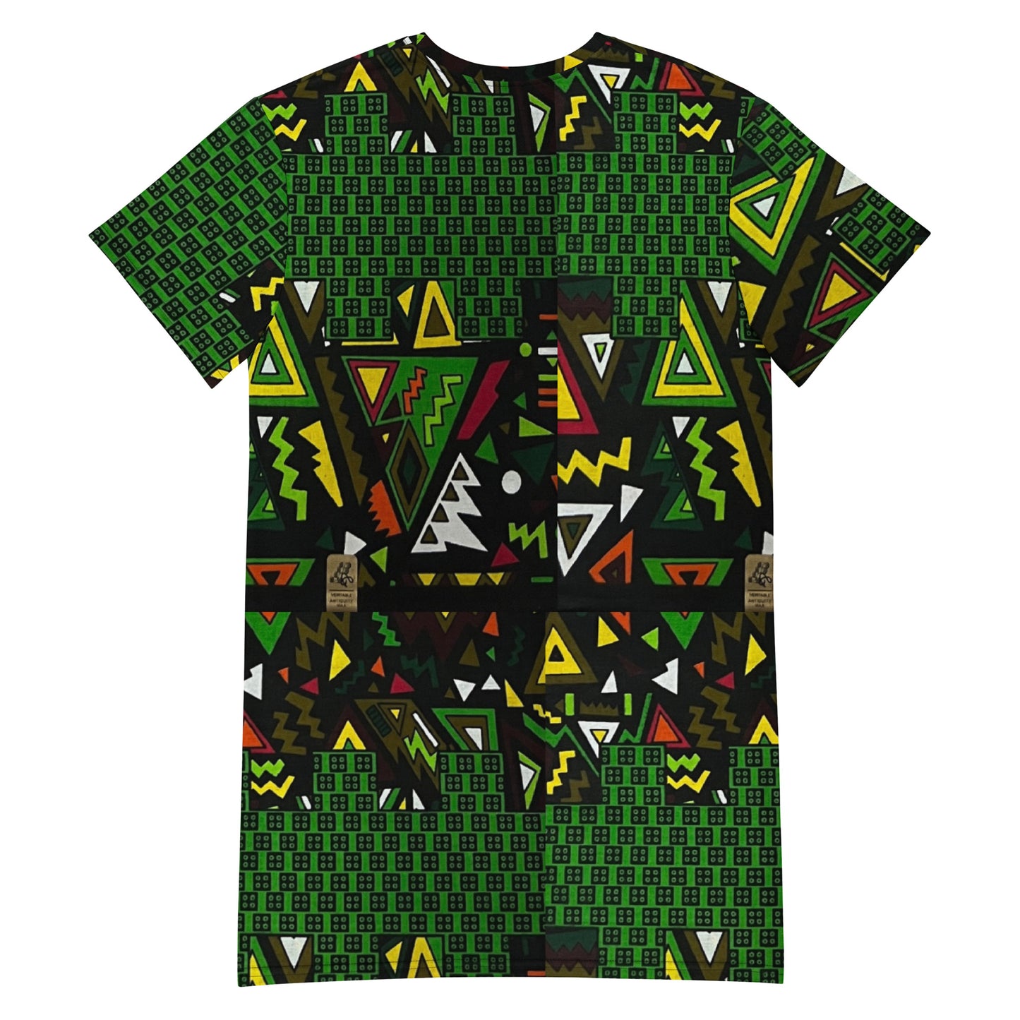 Vibrant Multicolour Green Black Yellow Red Ethnic Ankara T-shirt Dress