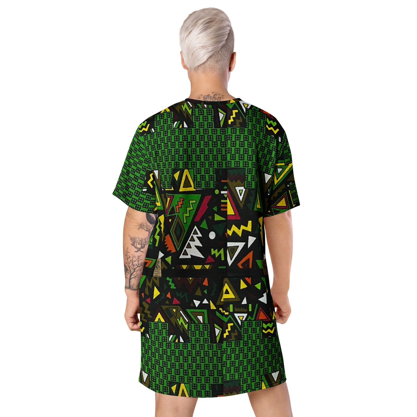 Vibrant Multicolour Green Black Yellow Red Ethnic Ankara T-shirt Dress