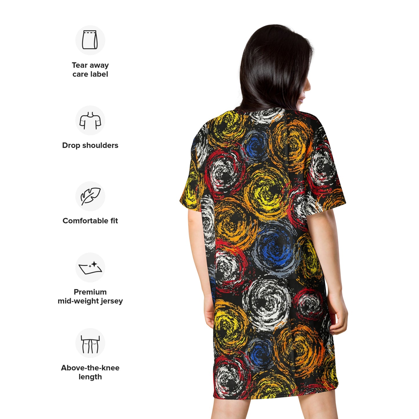 Vibrant Colourful Swirls Ankara T-shirt Dress