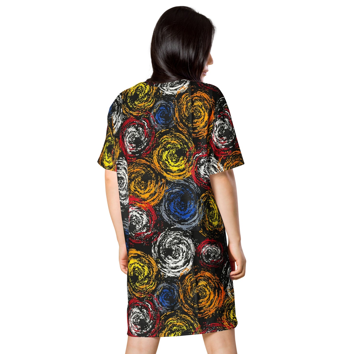 Vibrant Colourful Swirls Ankara T-shirt Dress