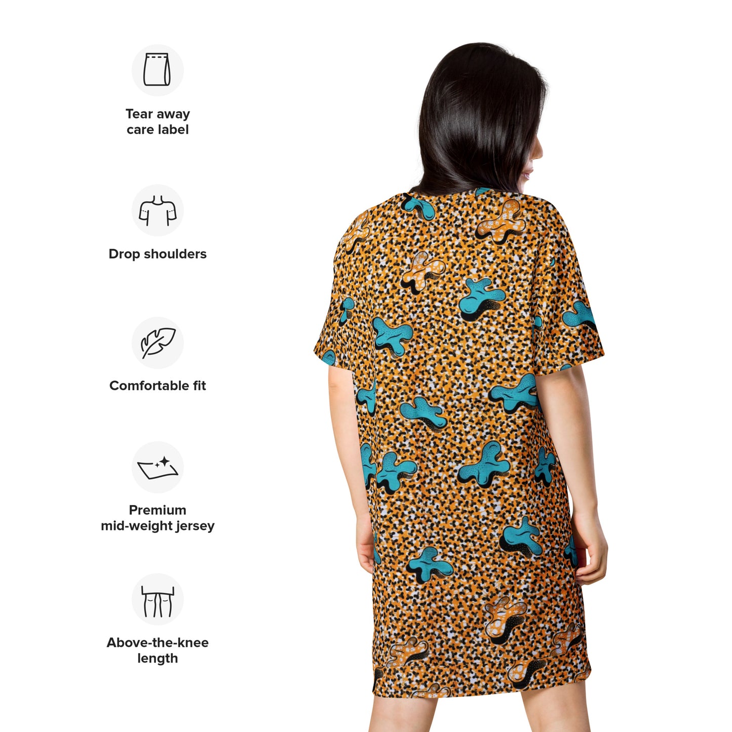 Sky Blue Pale Orange Ankara T-shirt Dress