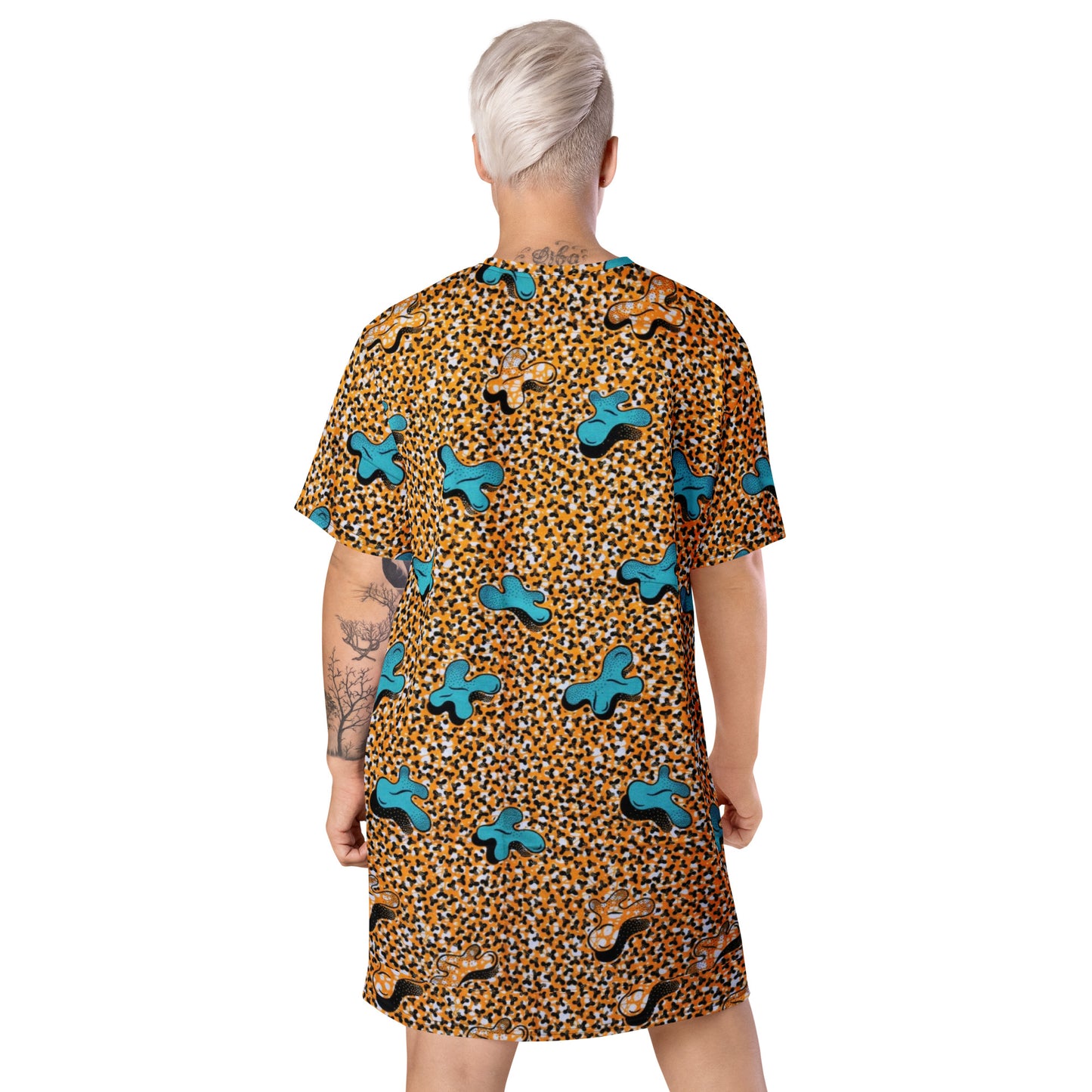 Sky Blue Pale Orange Ankara T-shirt Dress