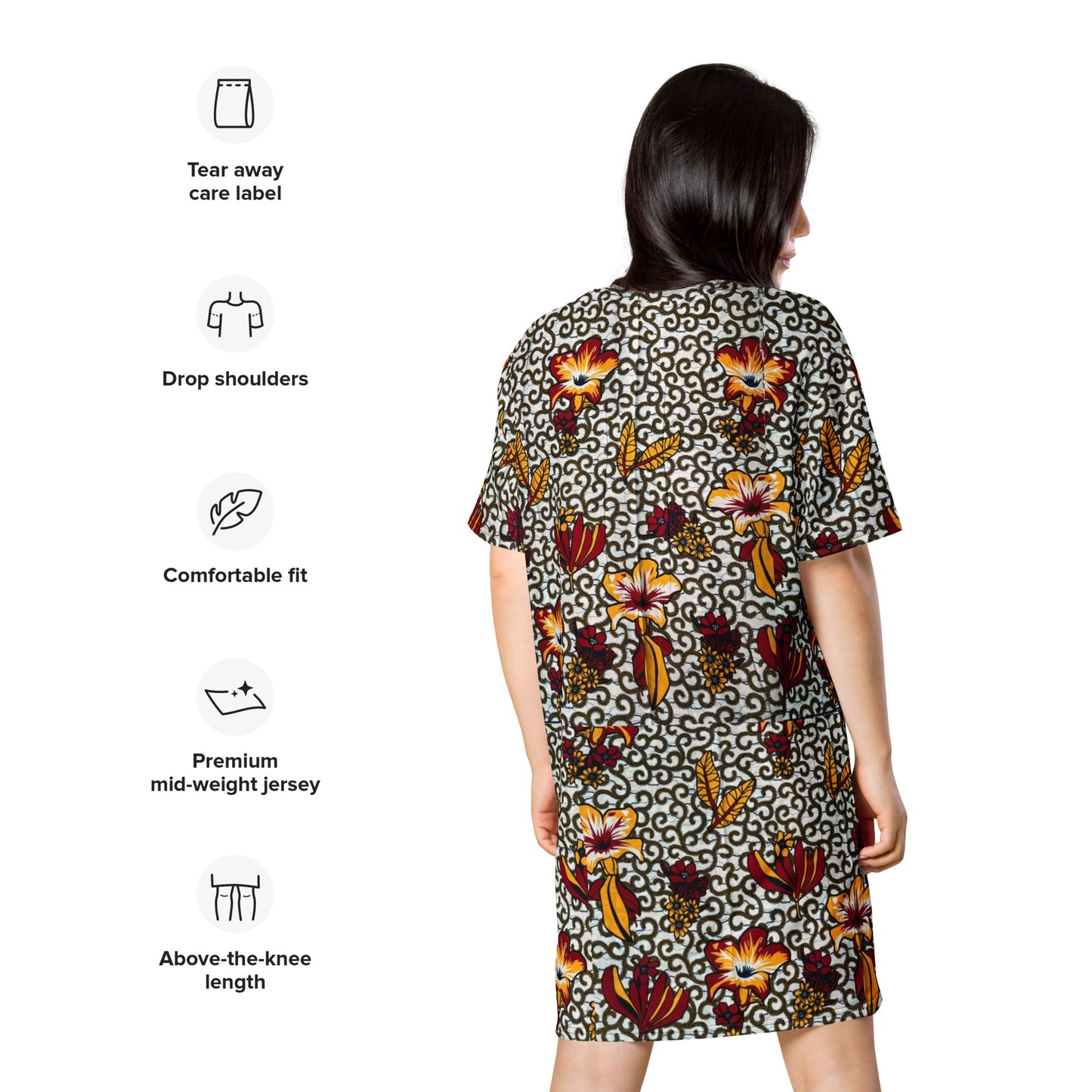 Red White Yellow Flower Ankara T-shirt Dress