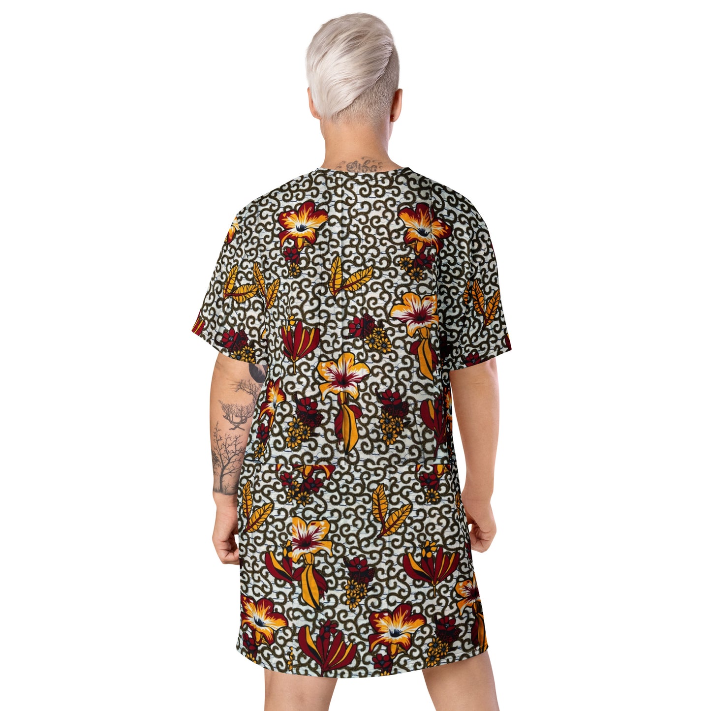 Red White Yellow Flower Ankara T-shirt Dress