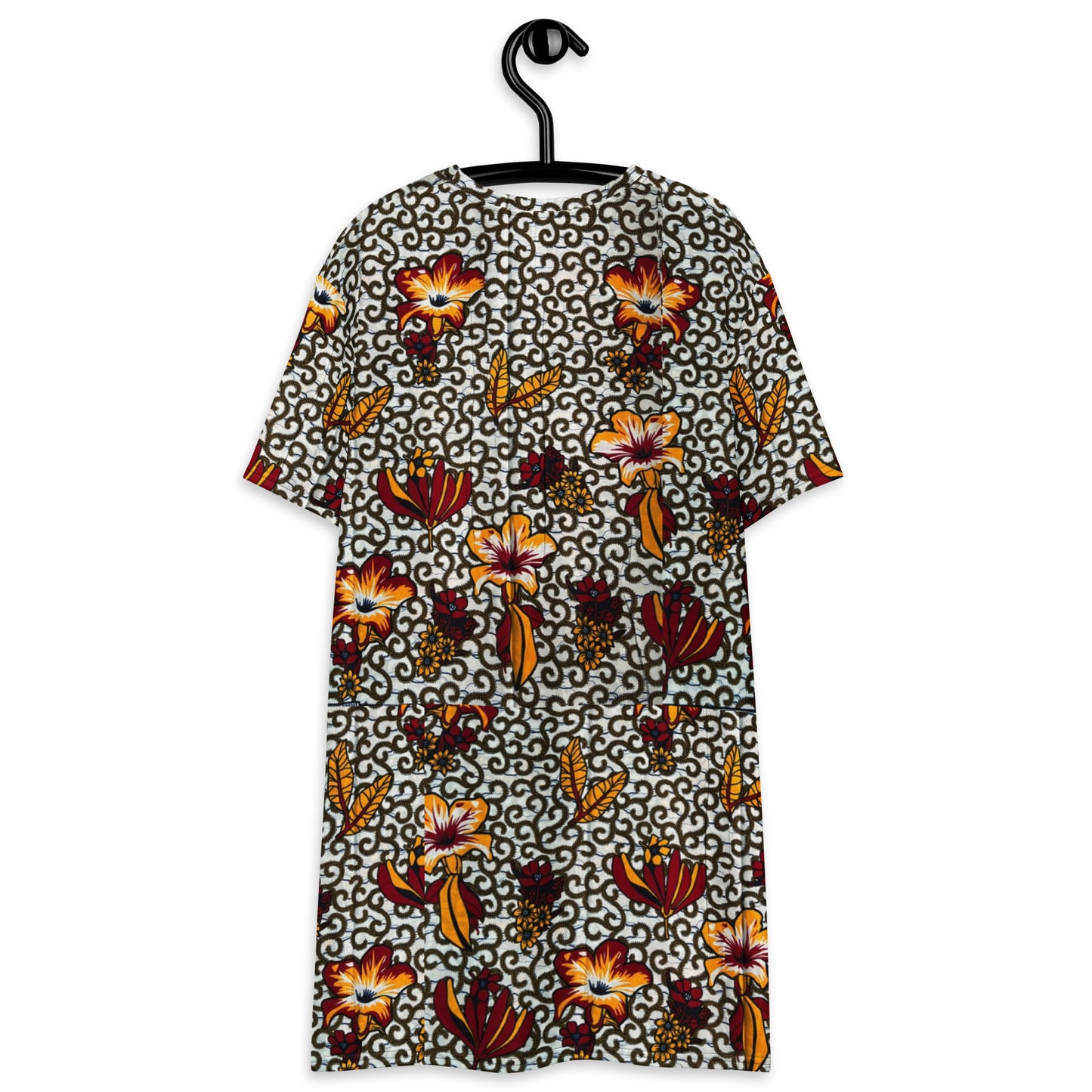 Red White Yellow Flower Ankara T-shirt Dress