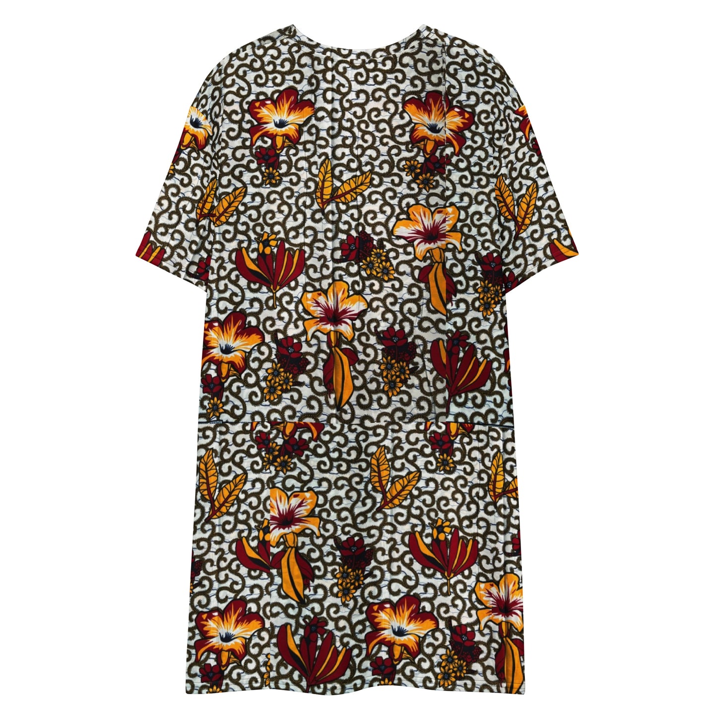 Red White Yellow Flower Ankara T-shirt Dress