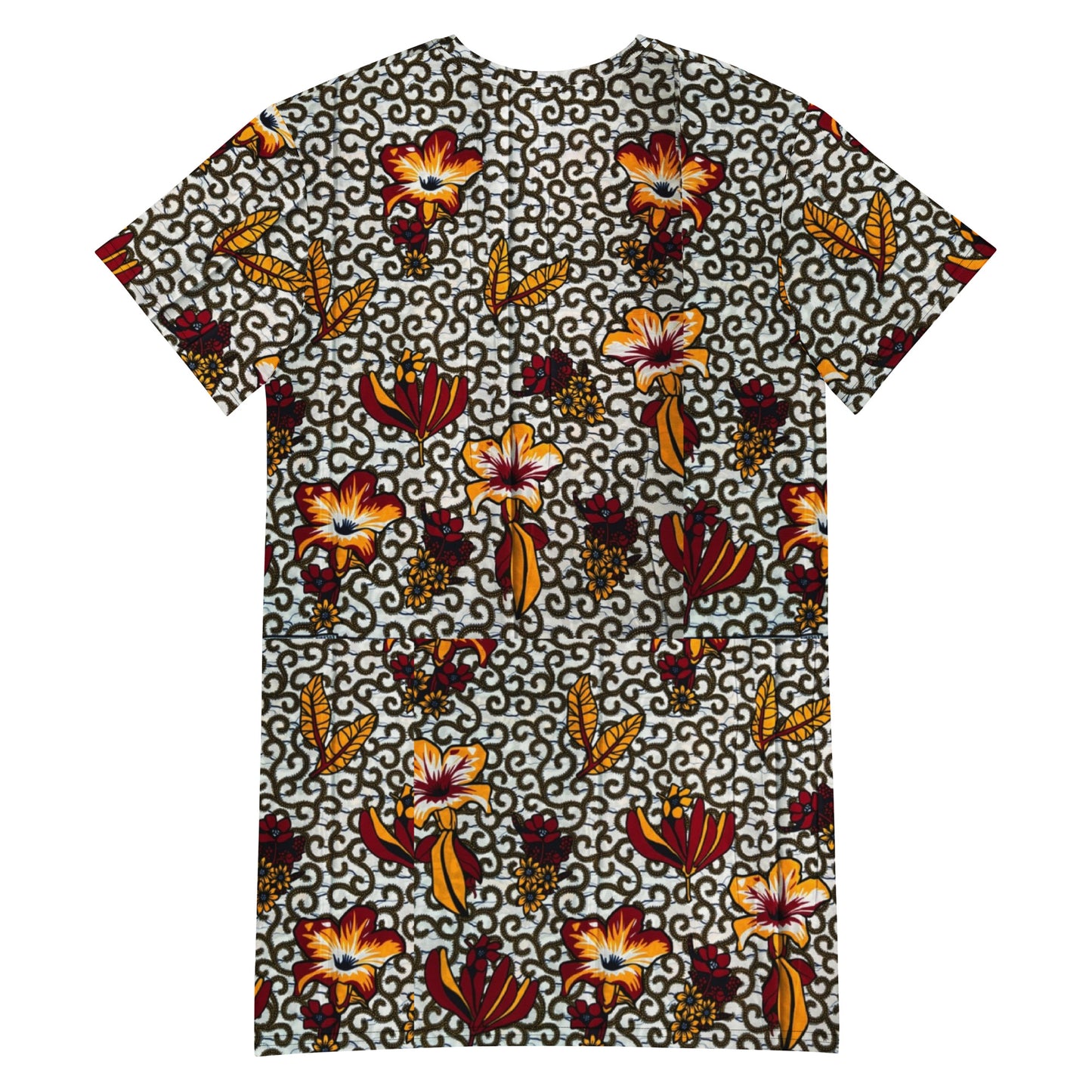 Red White Yellow Flower Ankara T-shirt Dress