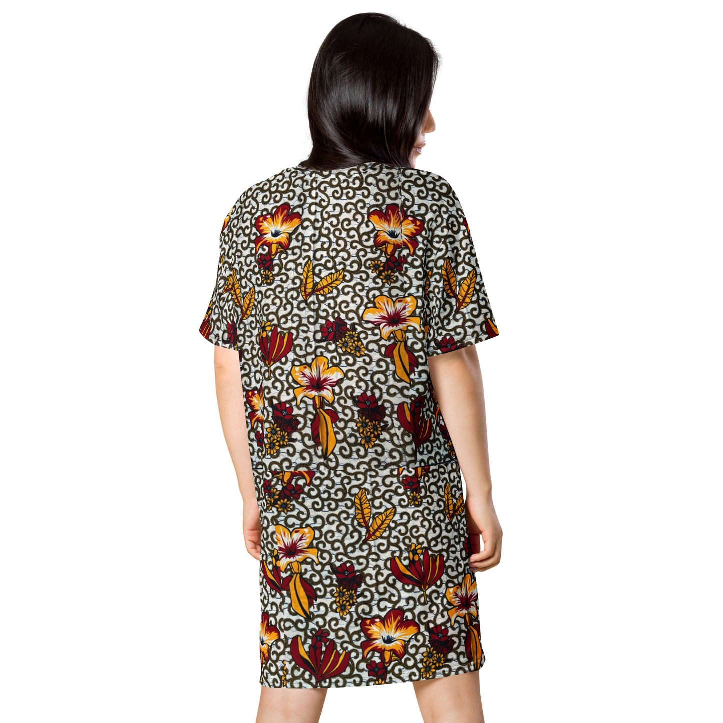 Red White Yellow Flower Ankara T-shirt Dress