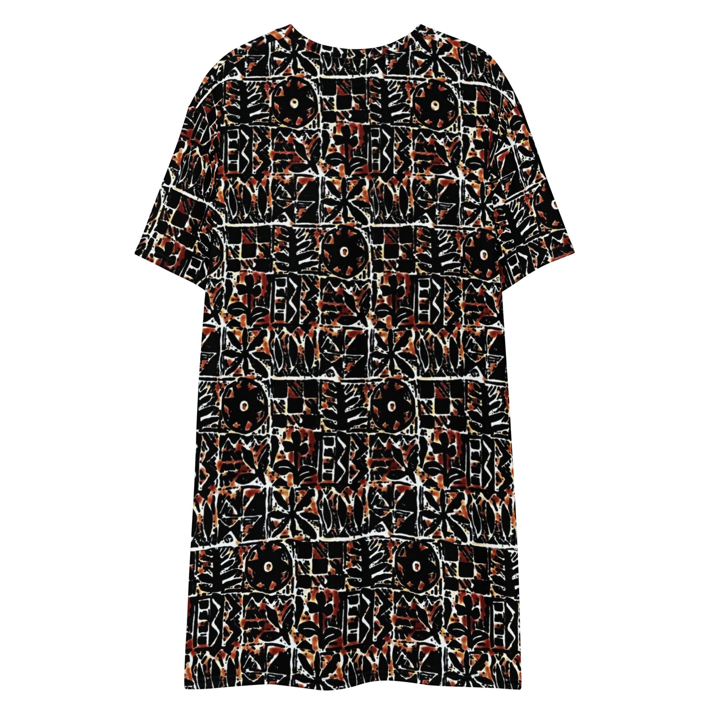 Red Black Abstract Adire Ankara T-shirt Dress