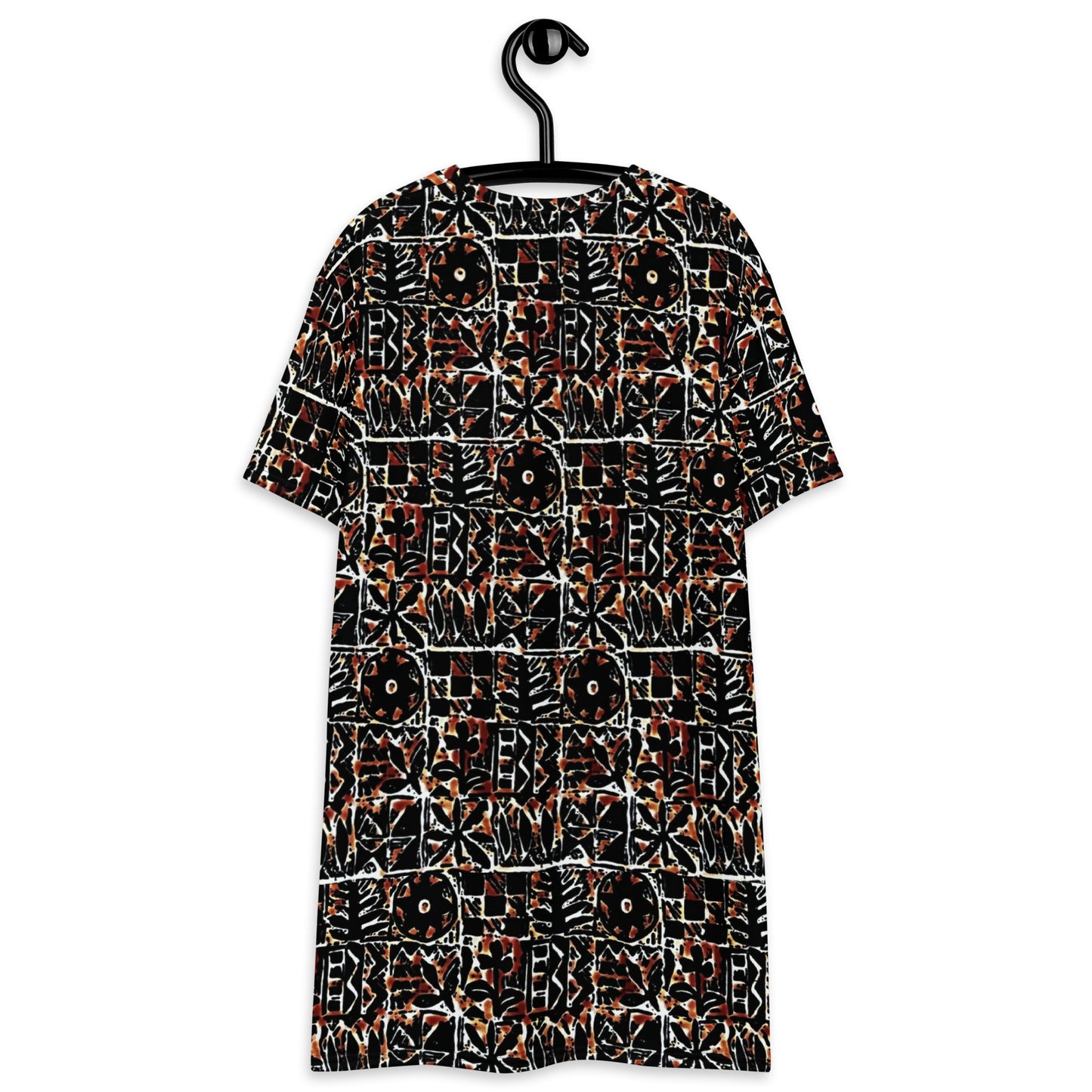 Red Black Abstract Adire Ankara T-shirt Dress