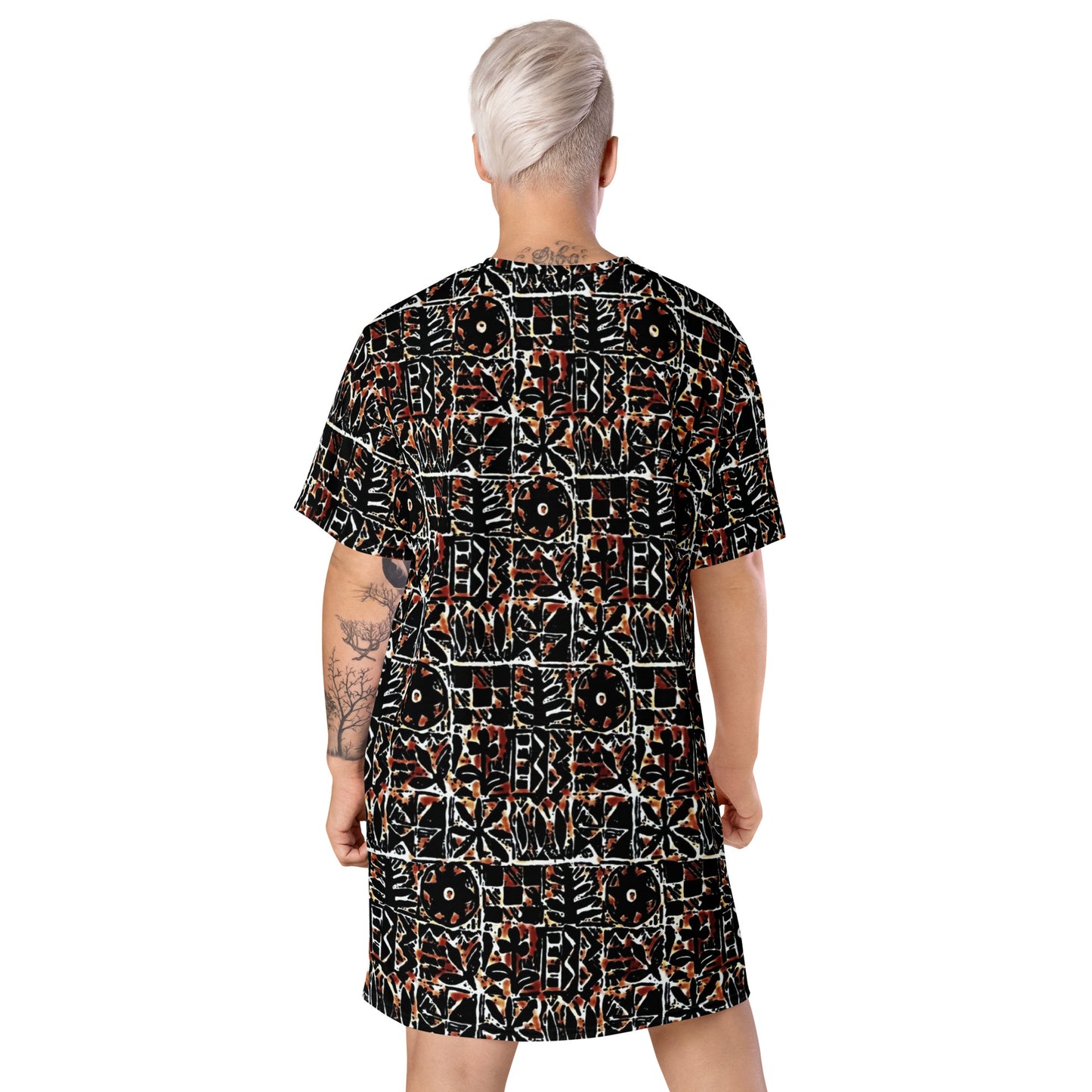 Red Black Abstract Adire Ankara T-shirt Dress