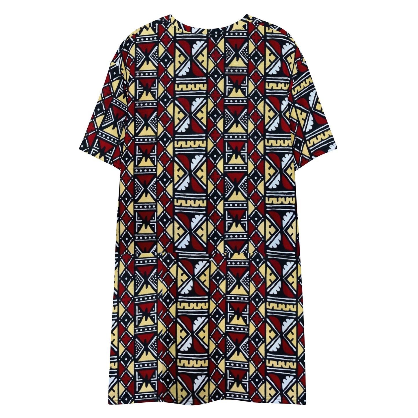 Red Cream Black White Bogolan Ankara T-shirt Dress