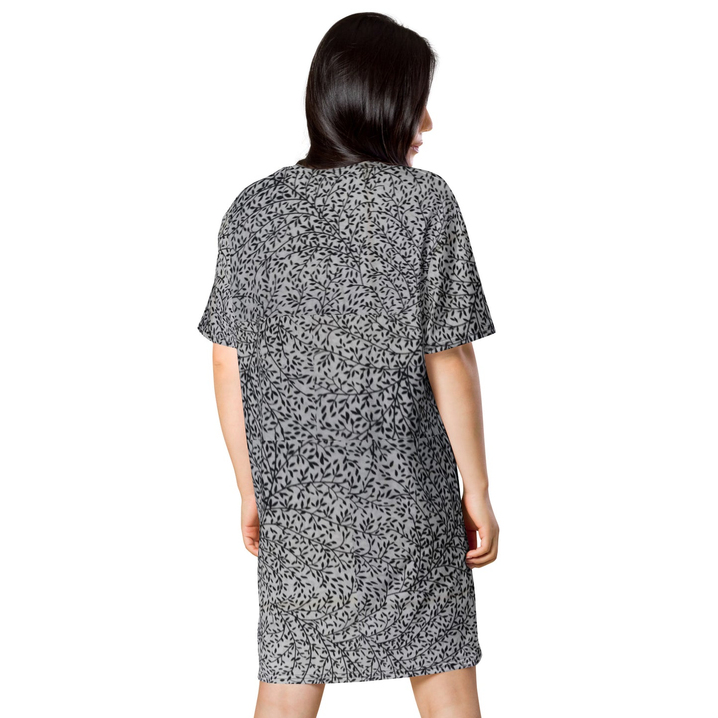 White Black Leaves Ankara T-shirt Dress