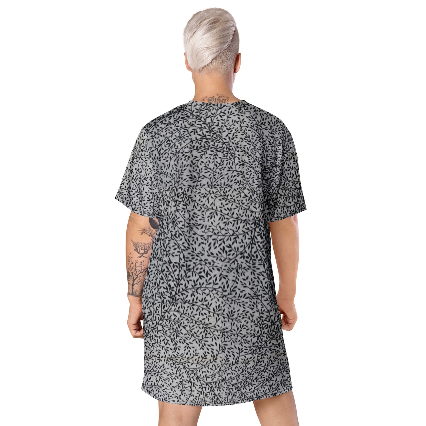 White Black Leaves Ankara T-shirt Dress