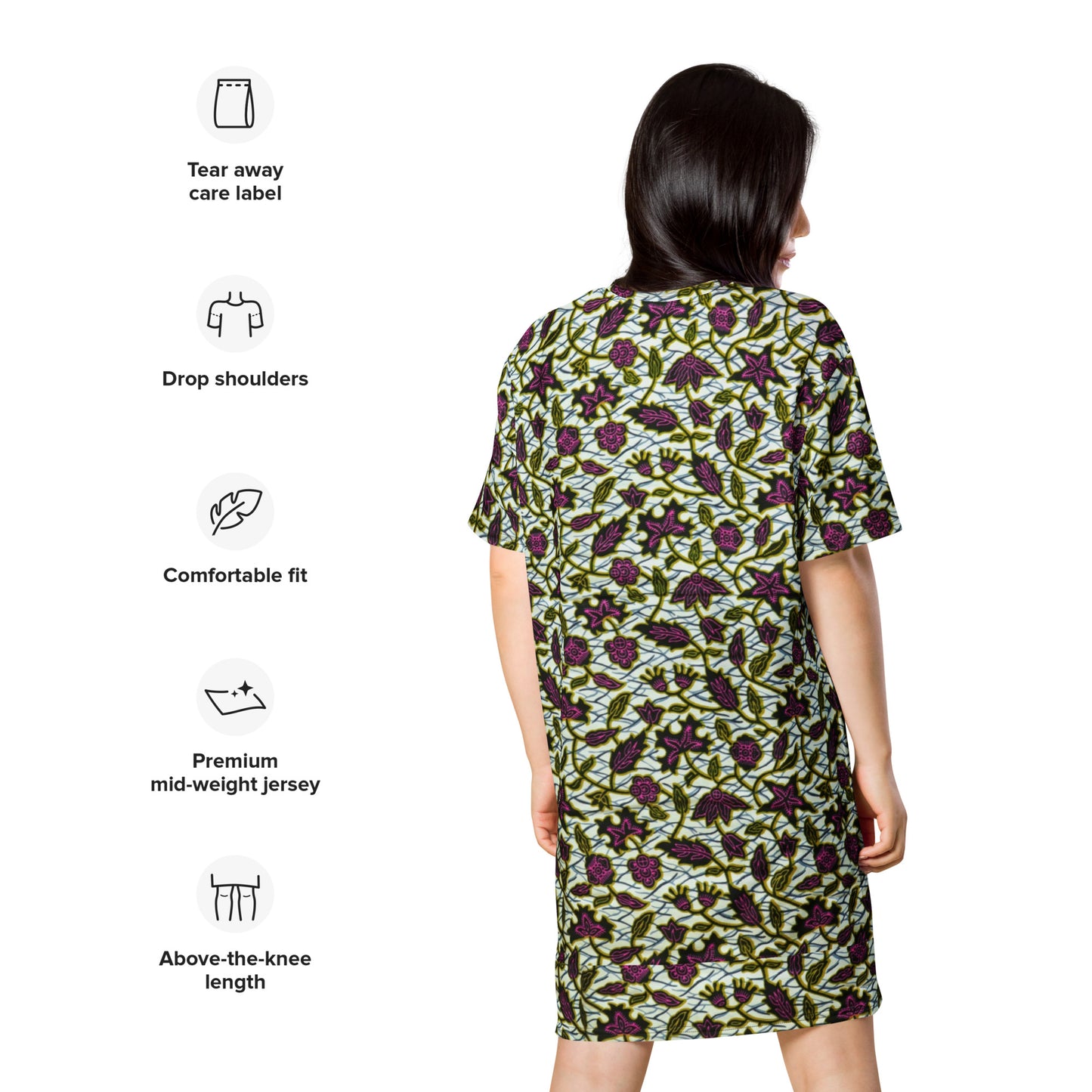 Pink Green Leaves Ankara T-shirt Dress