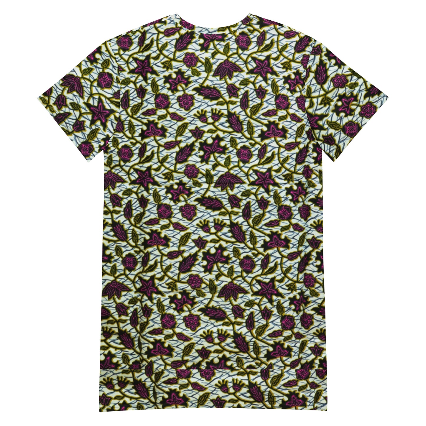 Pink Green Leaves Ankara T-shirt Dress