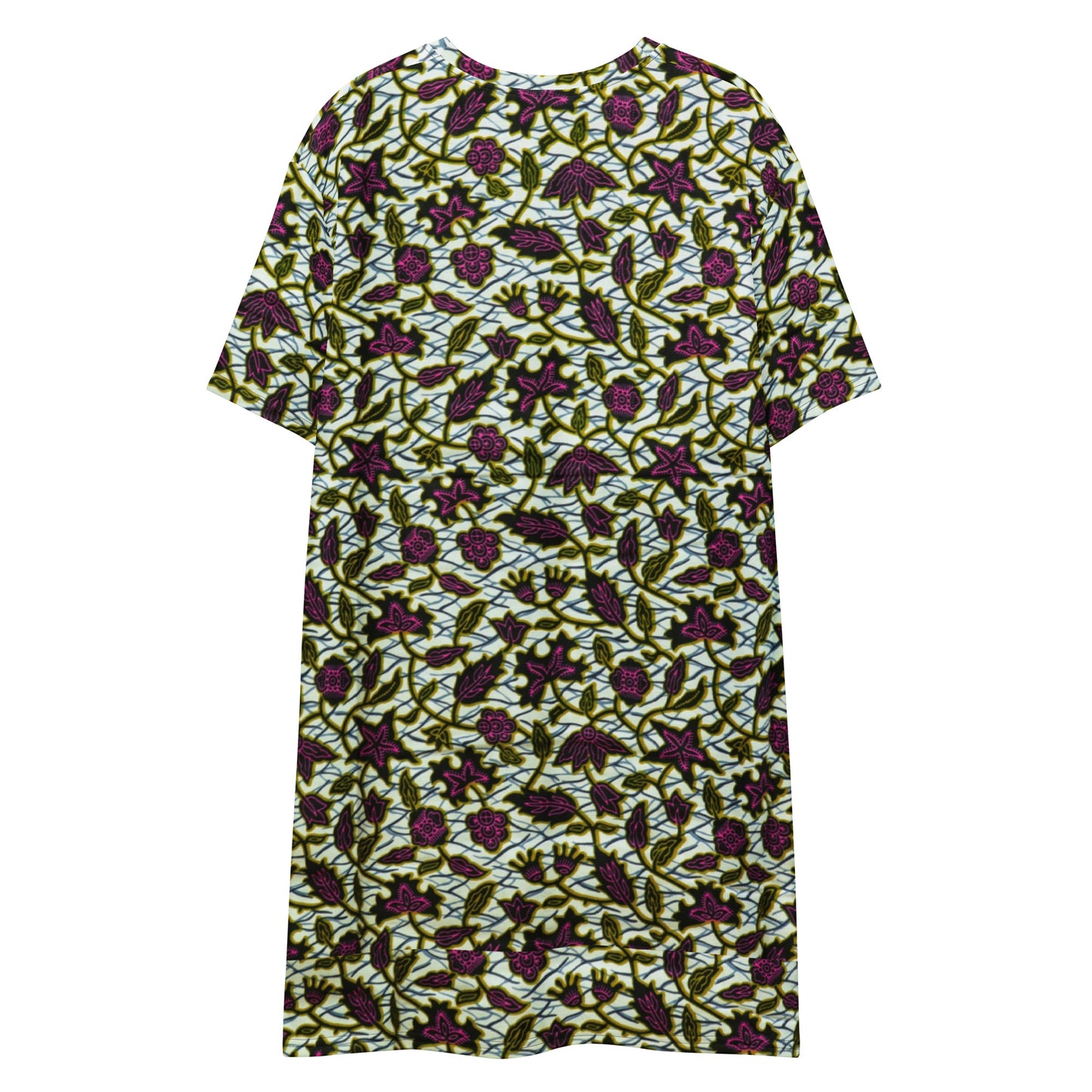 Pink Green Leaves Ankara T-shirt Dress