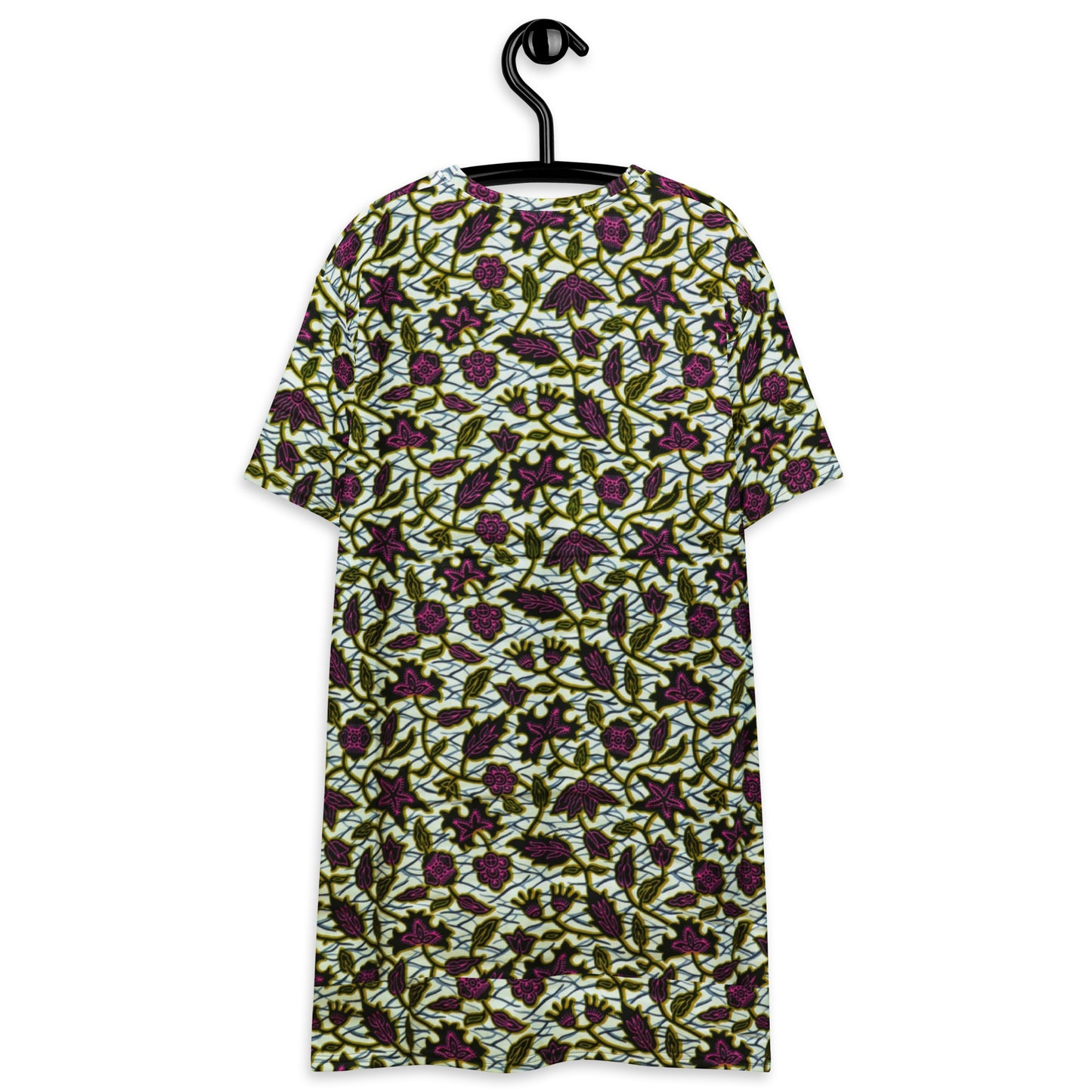 Pink Green Leaves Ankara T-shirt Dress