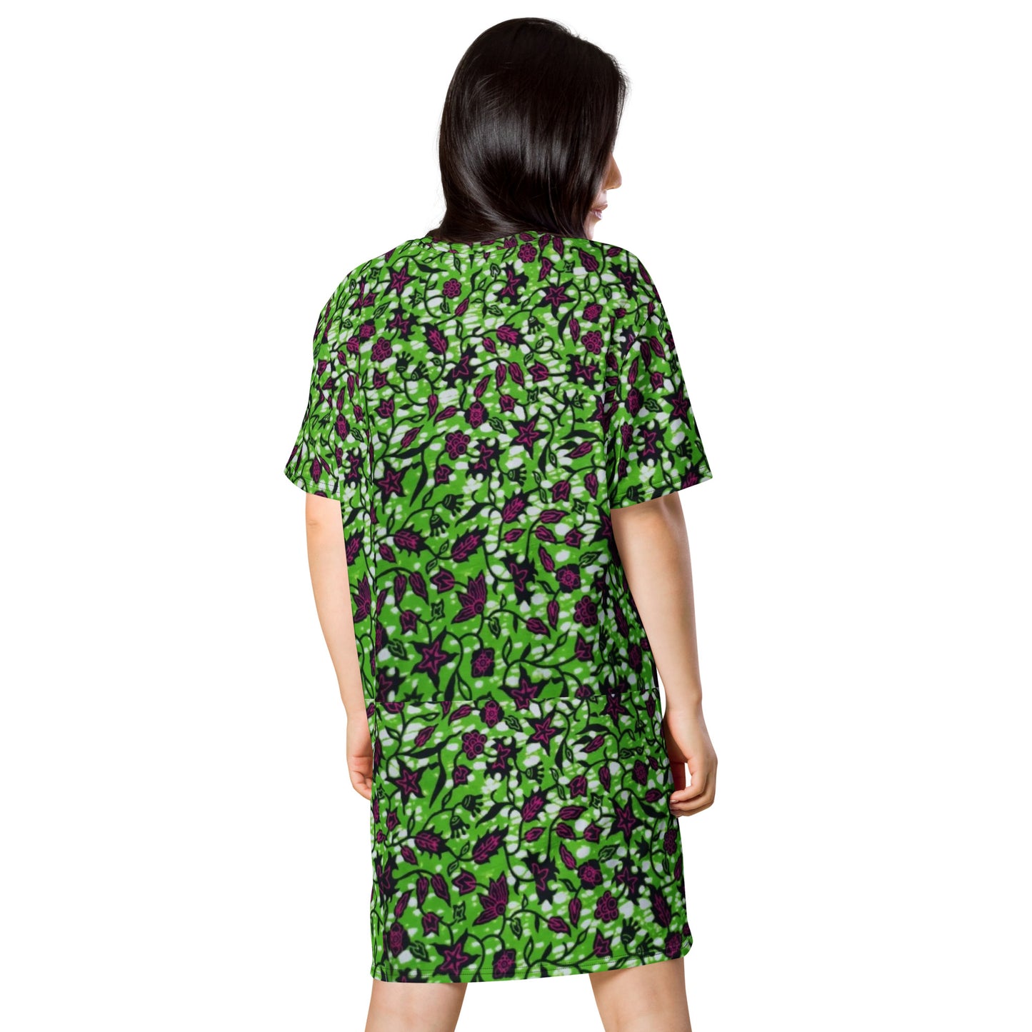 Green Burgundy Ankara T-shirt Dress