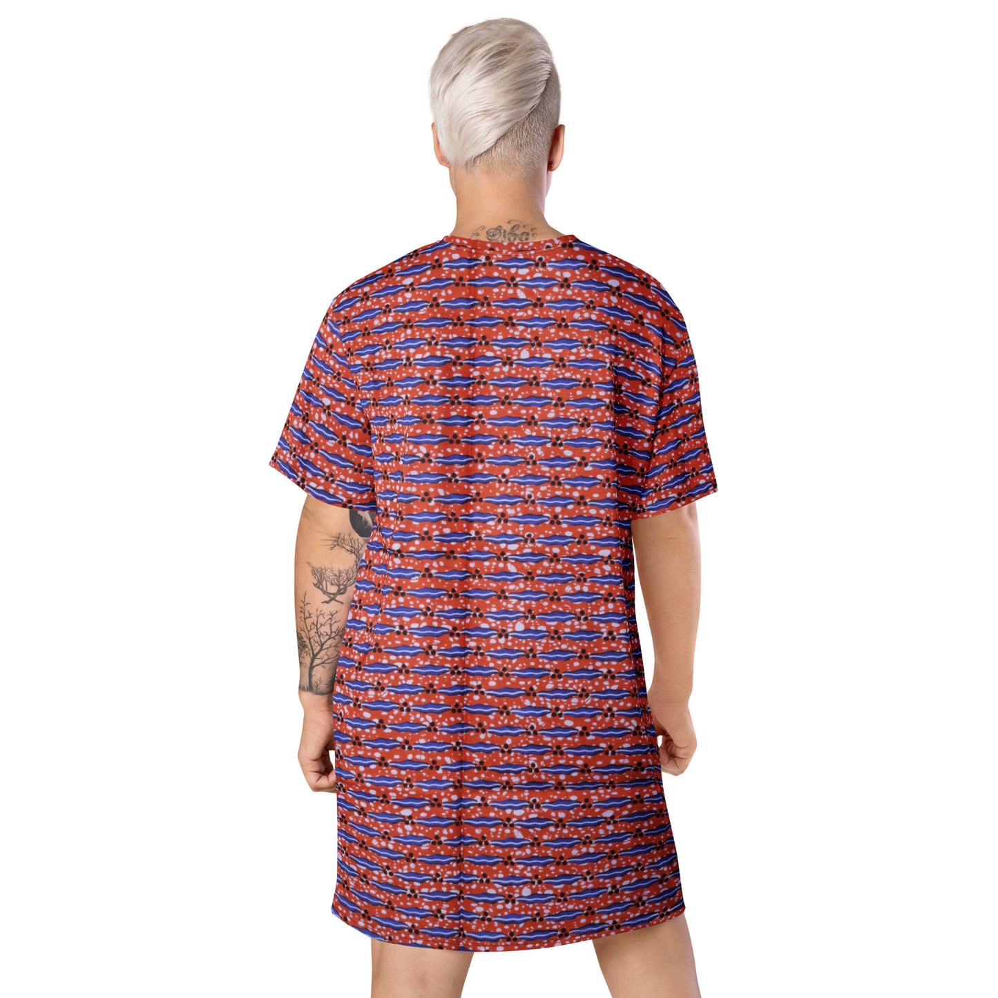 Blue On Peach Ankara T-shirt Dress