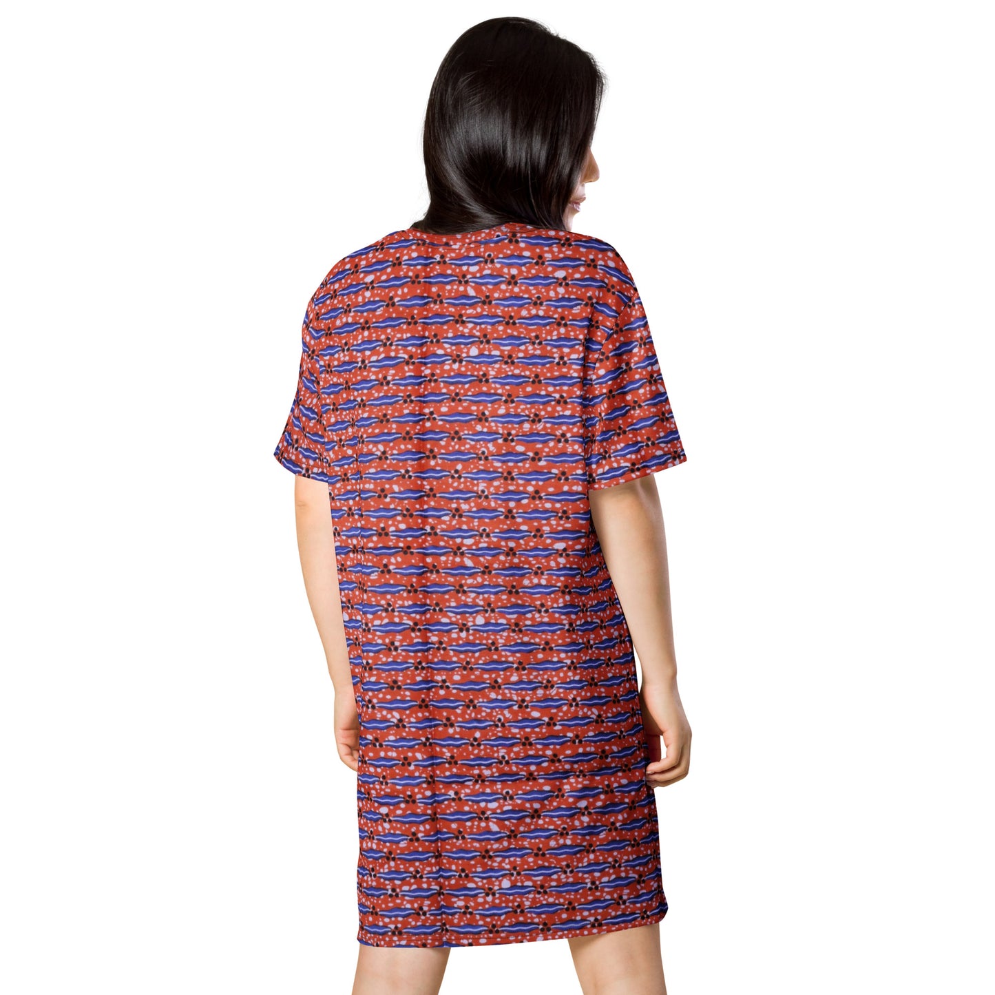 Blue On Peach Ankara T-shirt Dress