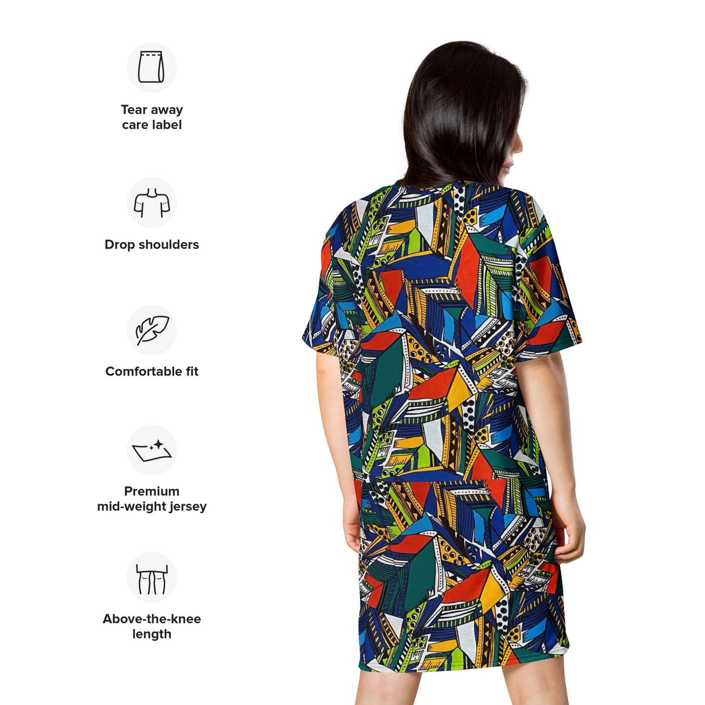 Multicolour Shapes Ankara T-Shirt Dress