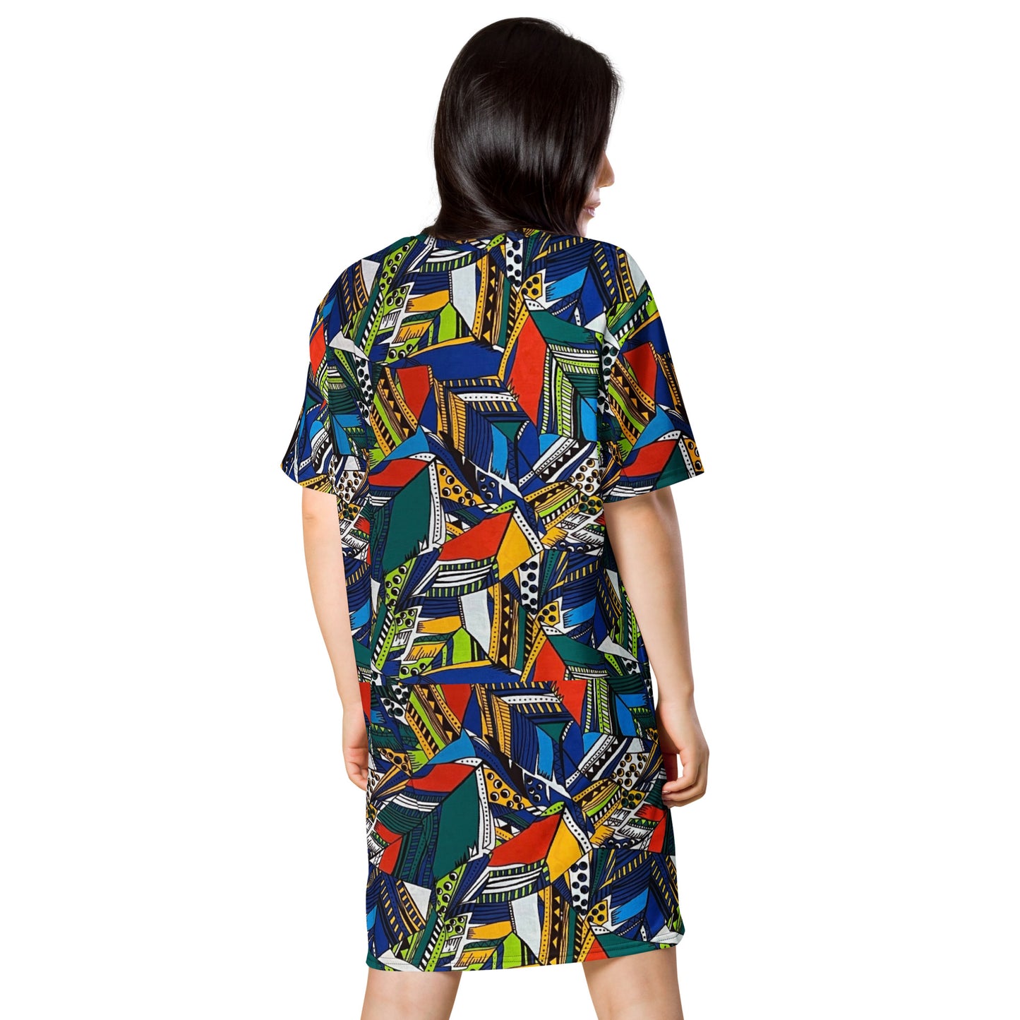 Multicolour Shapes Ankara T-Shirt Dress